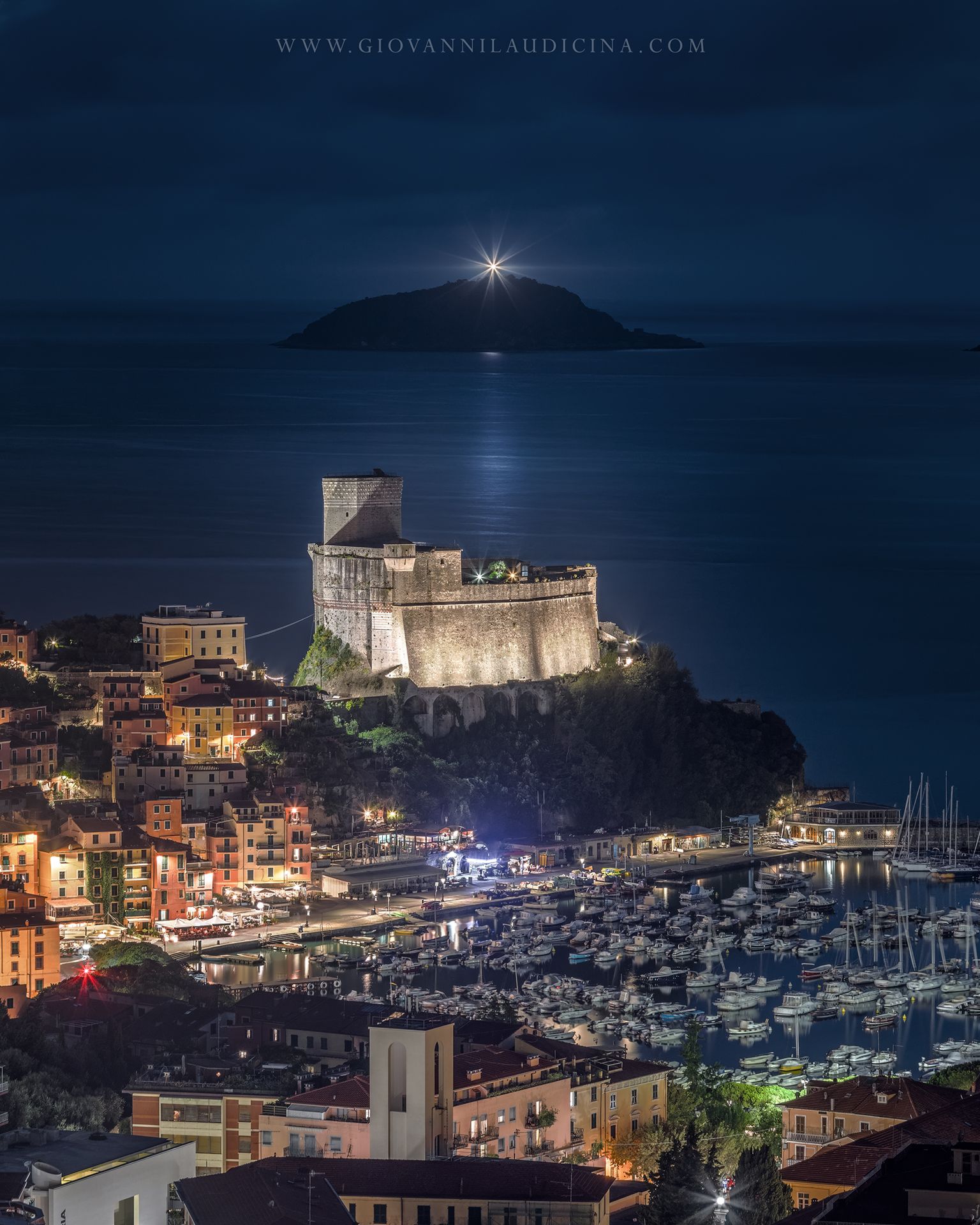 italy, liguria, lerici, gulf of poets, la spezia, mediterranean, long exposure, blue, sea, night, sky, cloud, light, coast, landscape, amazing, scenic, travel, destination, coastline, natural, outdoor,nightscape, castle, city, urban, island, Giovanni Laudicina