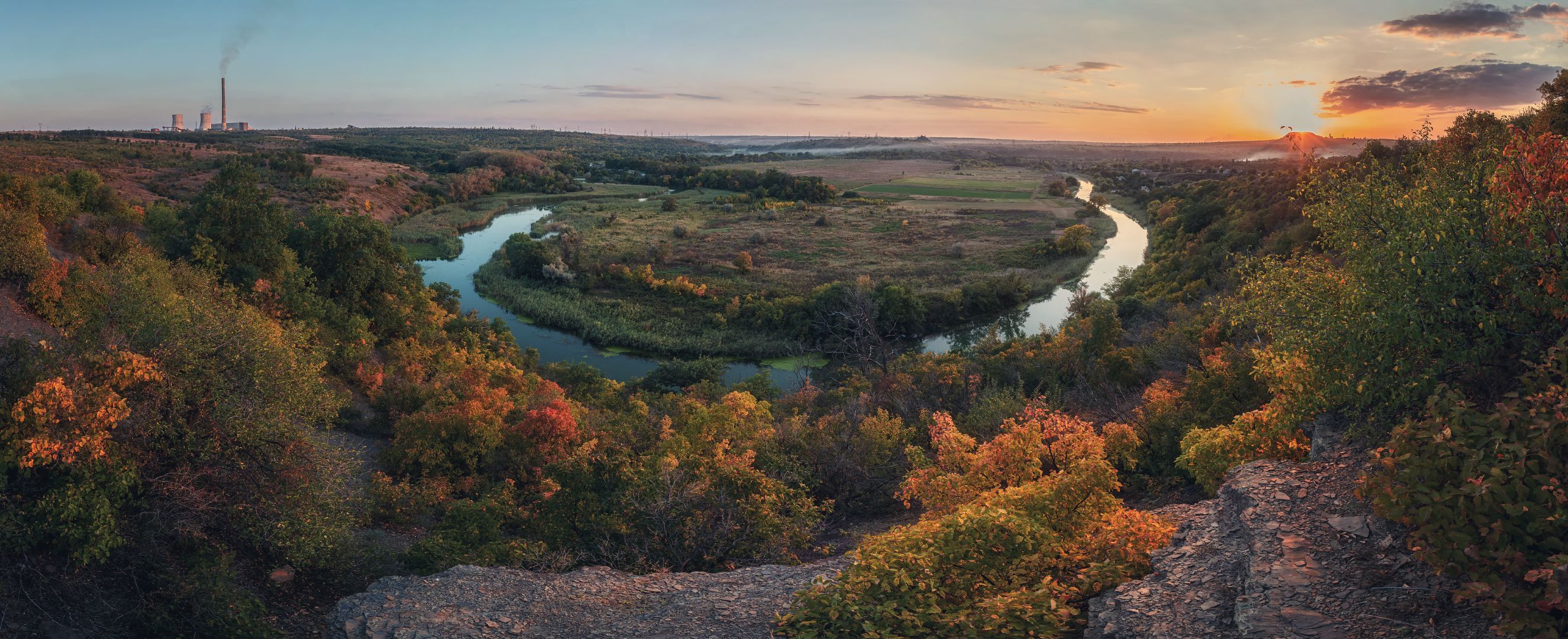 крынка, река, излучина, излучина реки, зуевка, донбасс, пейзаж, природа, закат, солнце, скалы, Юрий Диденко