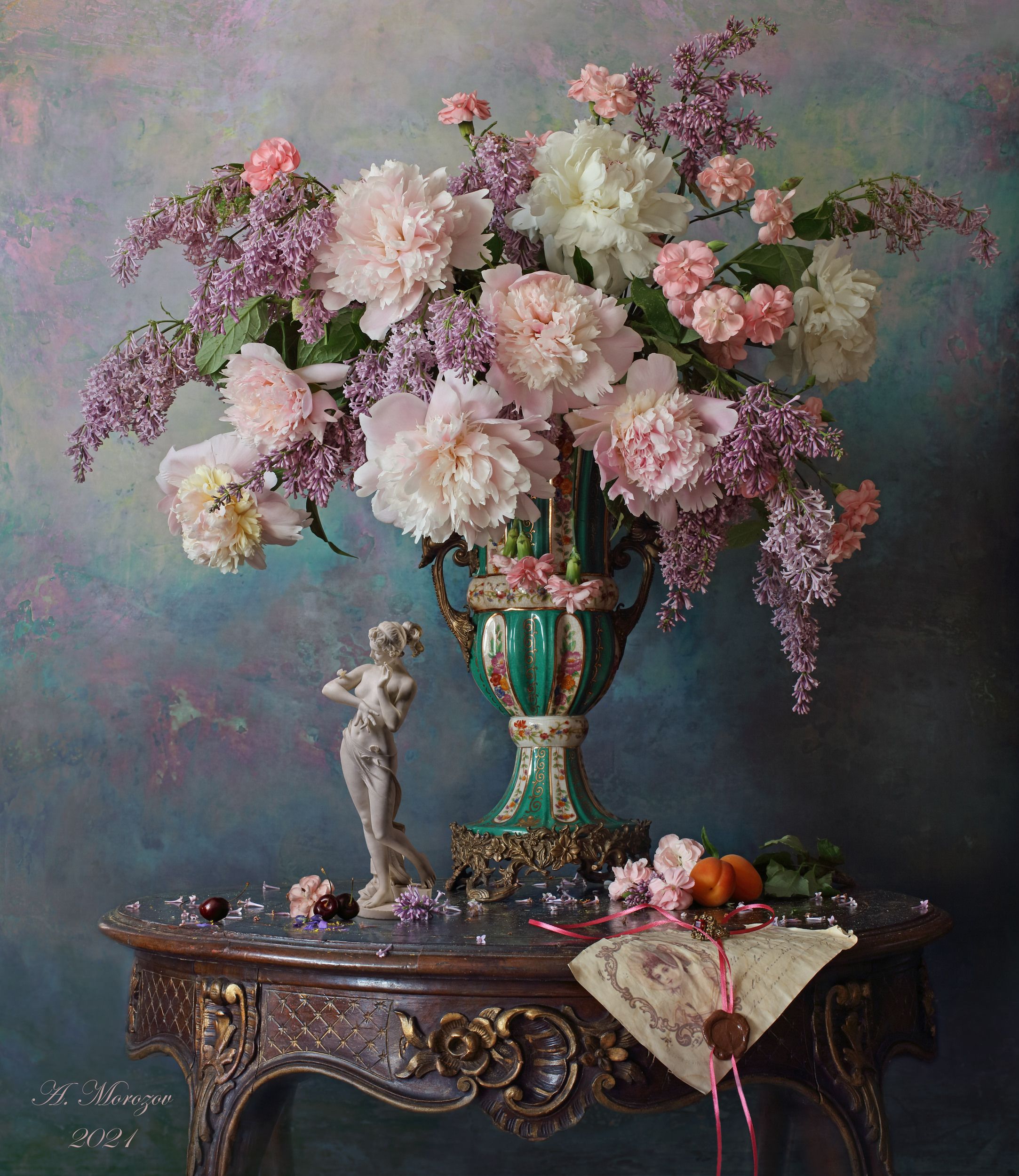 цветы, сирень, пионы, скульптура, девушка, Андрей Морозов