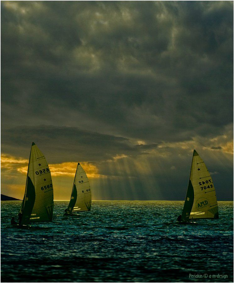 облака, море, яхты, Виктор Перякин