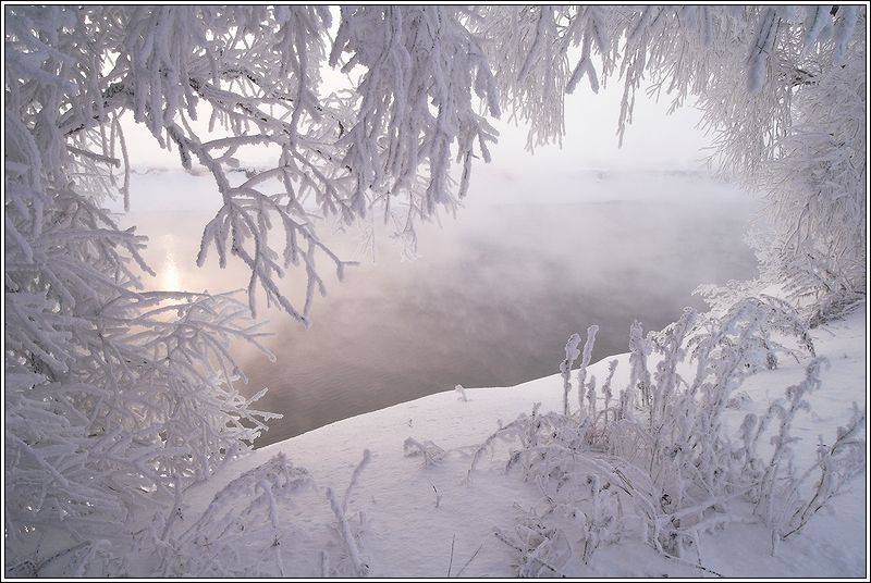 зима, река, иней, снег, туман, Григорий Иващенко