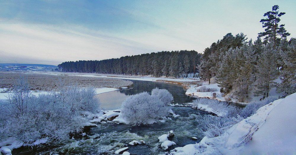 зима, природа, панорама, пейзаж, лес, река, иней, Наталья Герасименко