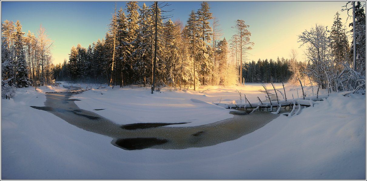 река, панорама, зима, снег, лёд, Григорий Иващенко