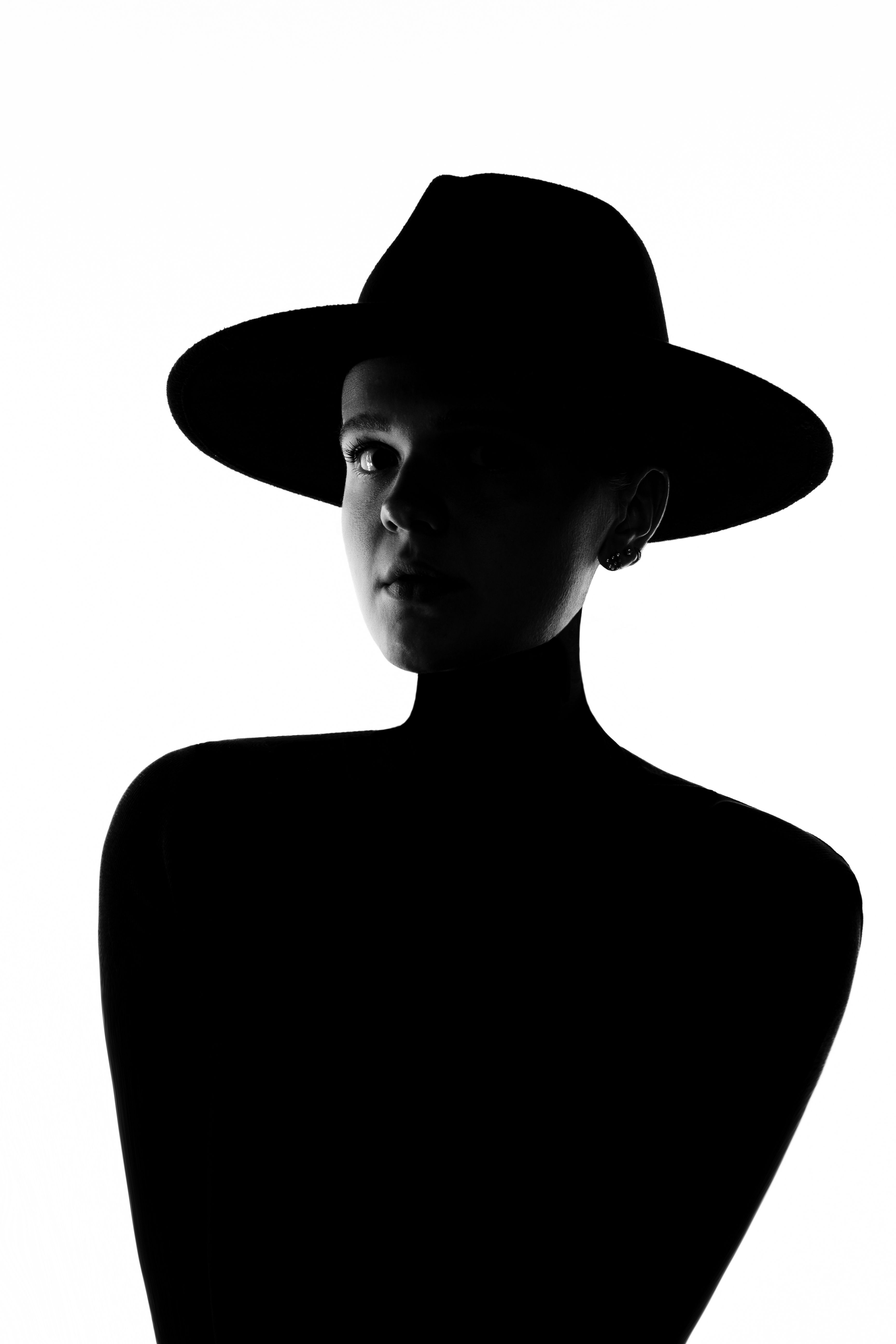 девушка мода гламур фэшн черно-белое шляпа силуэт, Сергей Юдин