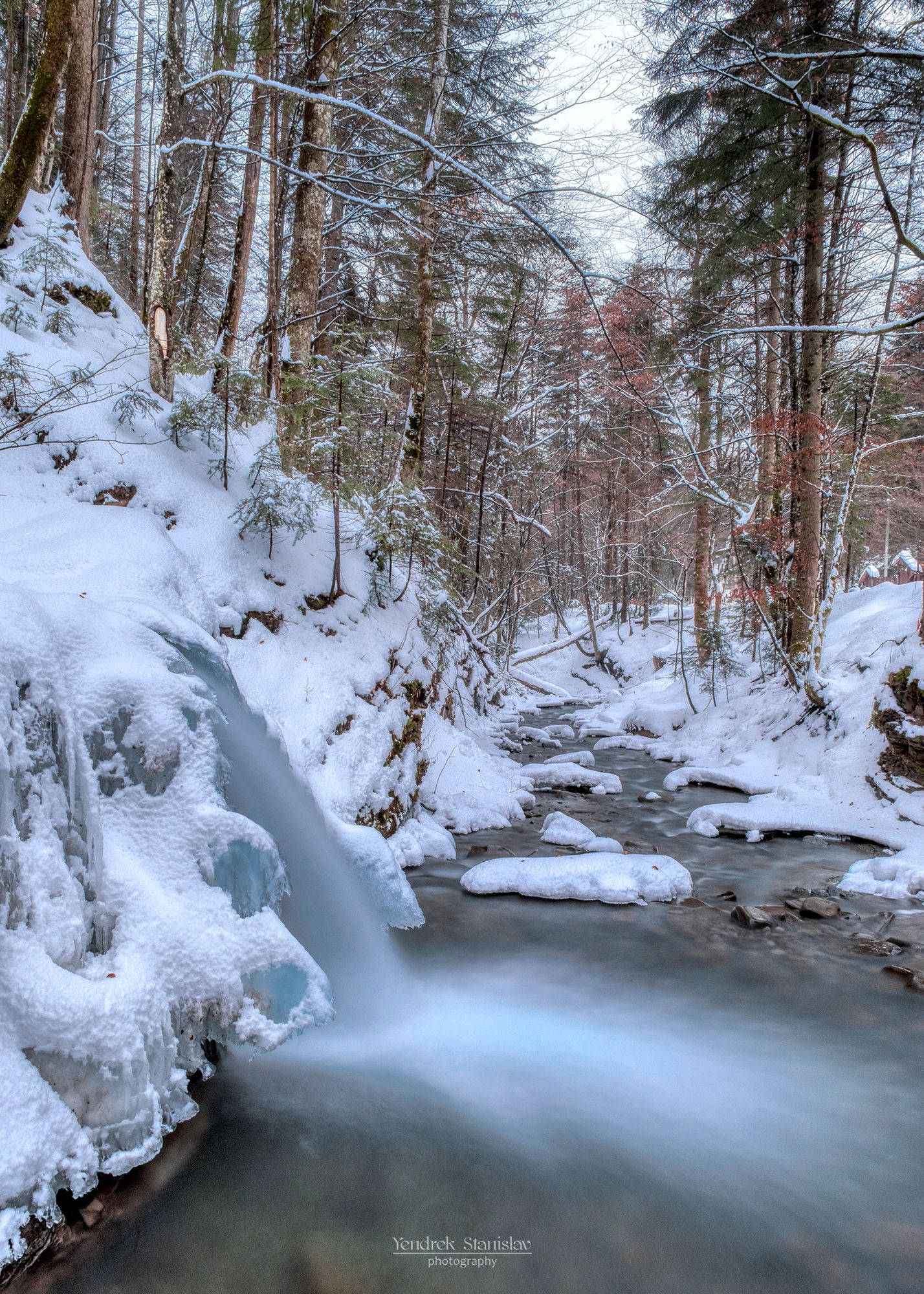 пейзаж водопад вода лес зима снег ручей landscape waterfall water forest winter snow stream, Stanislav Yendrek