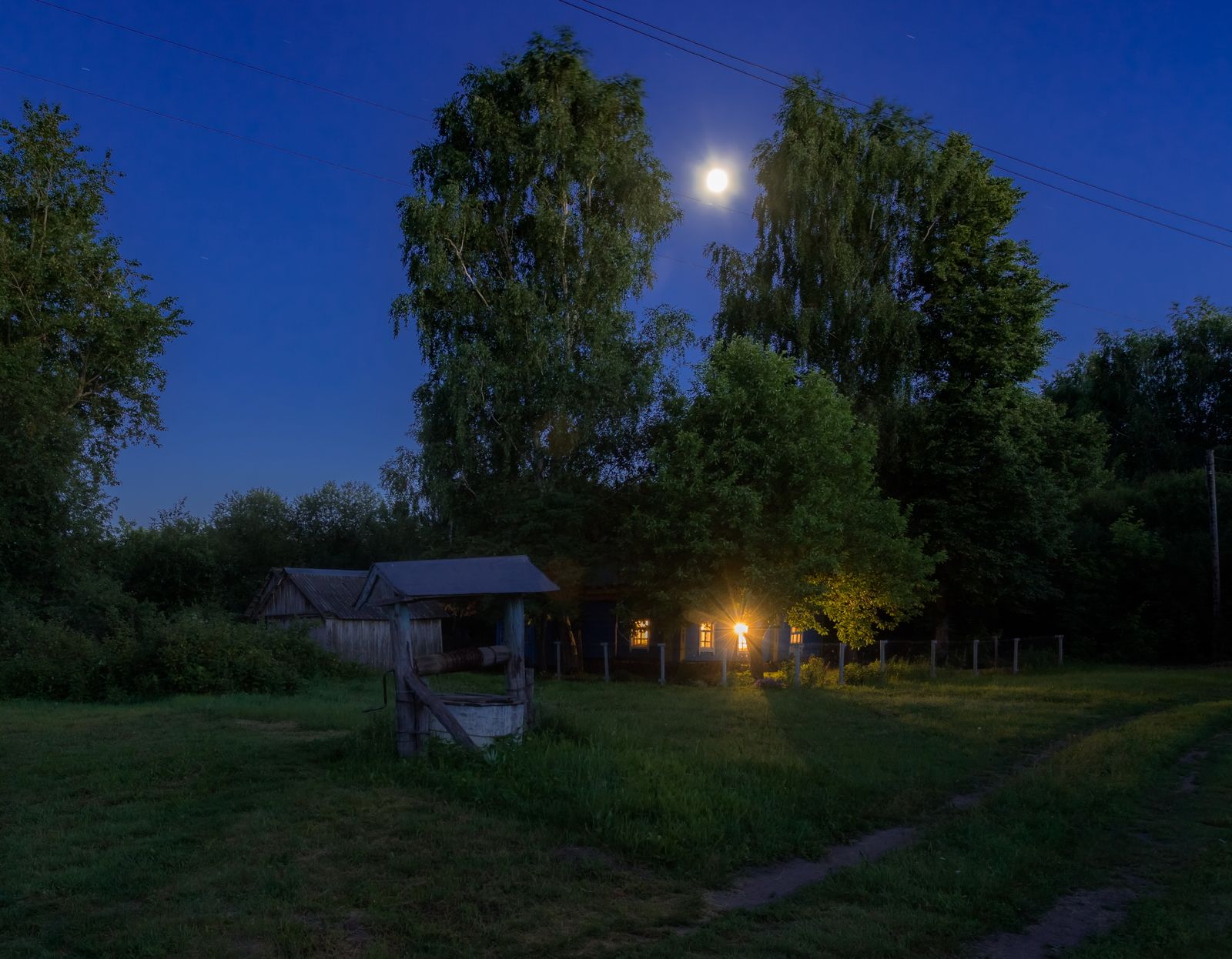 ночь, колодец, деревня, луна, Юрий Морозов