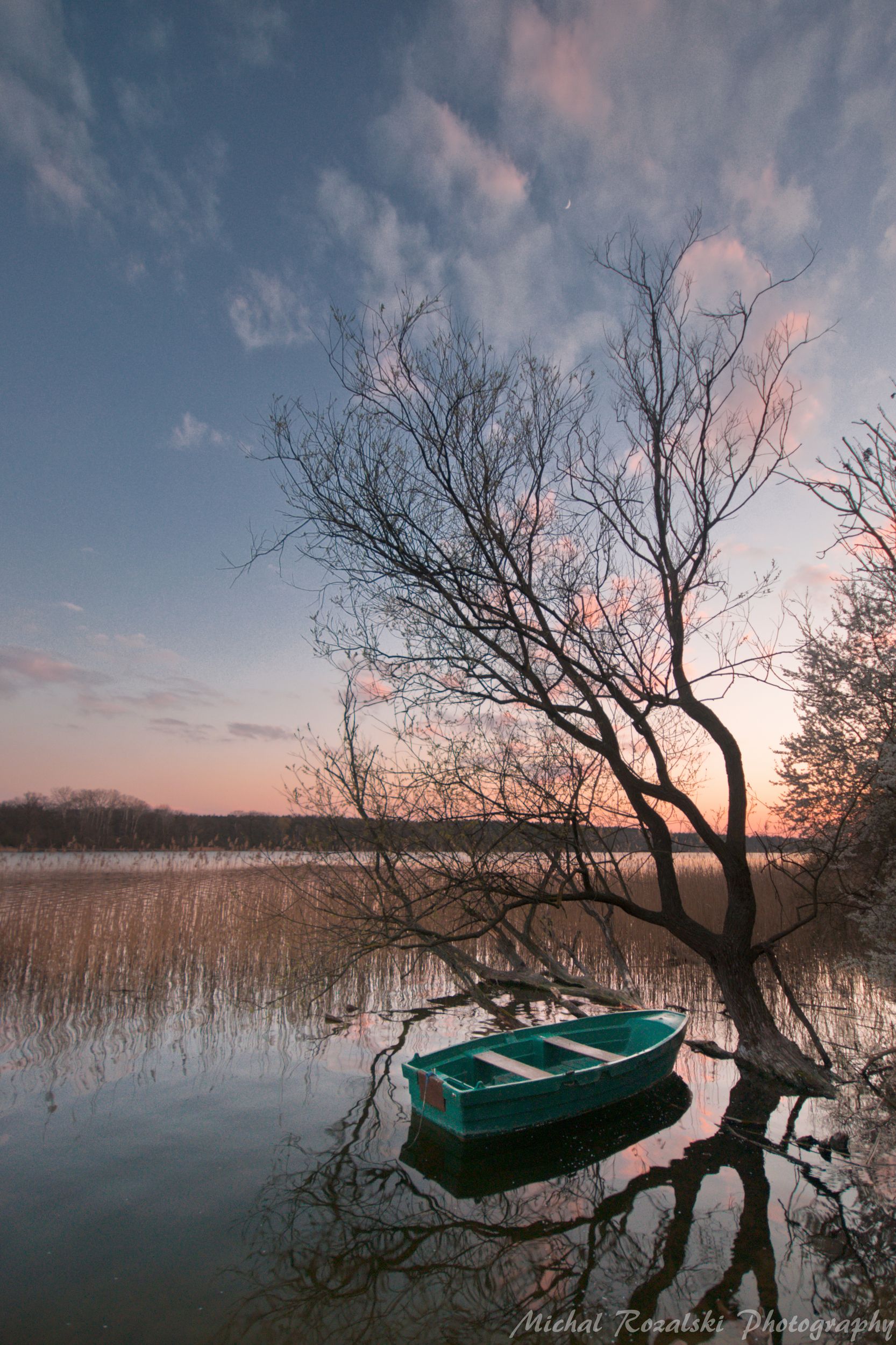 boat, ,lake, ,trees, ,sunset, ,colors, ,autumn, ,reflection, ,, Michal Rozalski