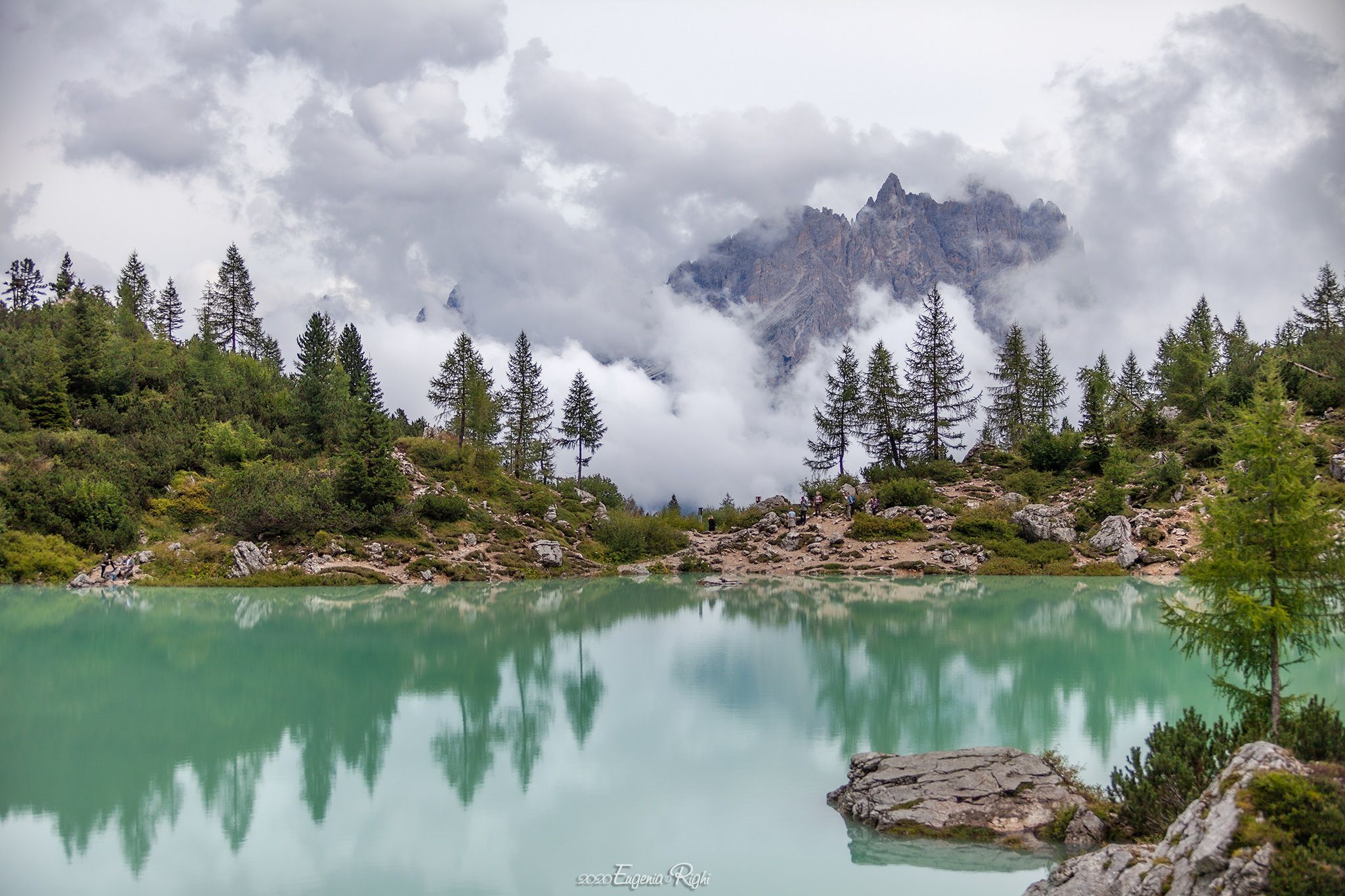 lake, dolomiti, italy, landscape, sorapis, water, clouds, sky, green, mountains, Eugenia Righi