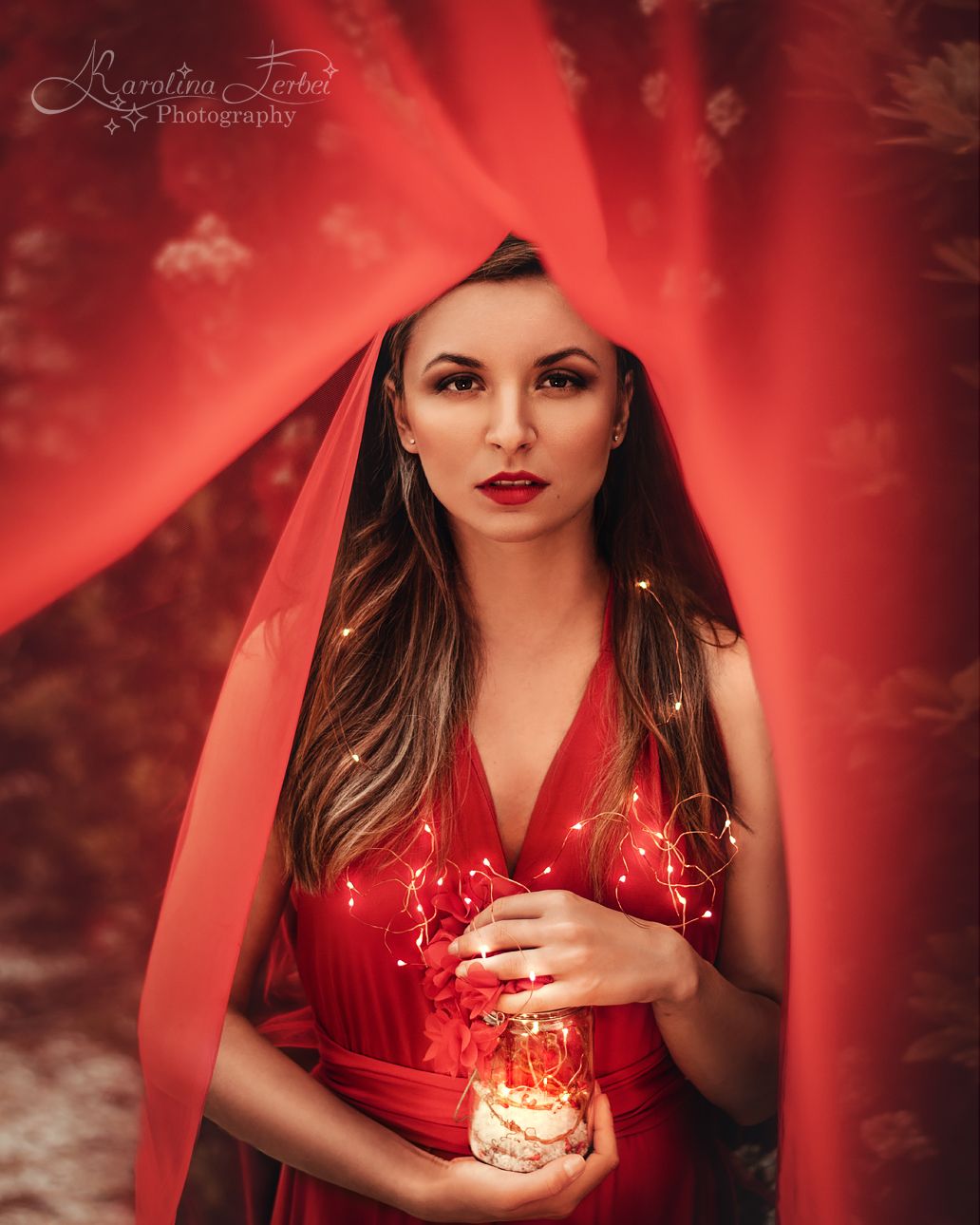 red, light, dress, makeup, magic, fine art, художественная фотография, красный, Karolina Ferbei