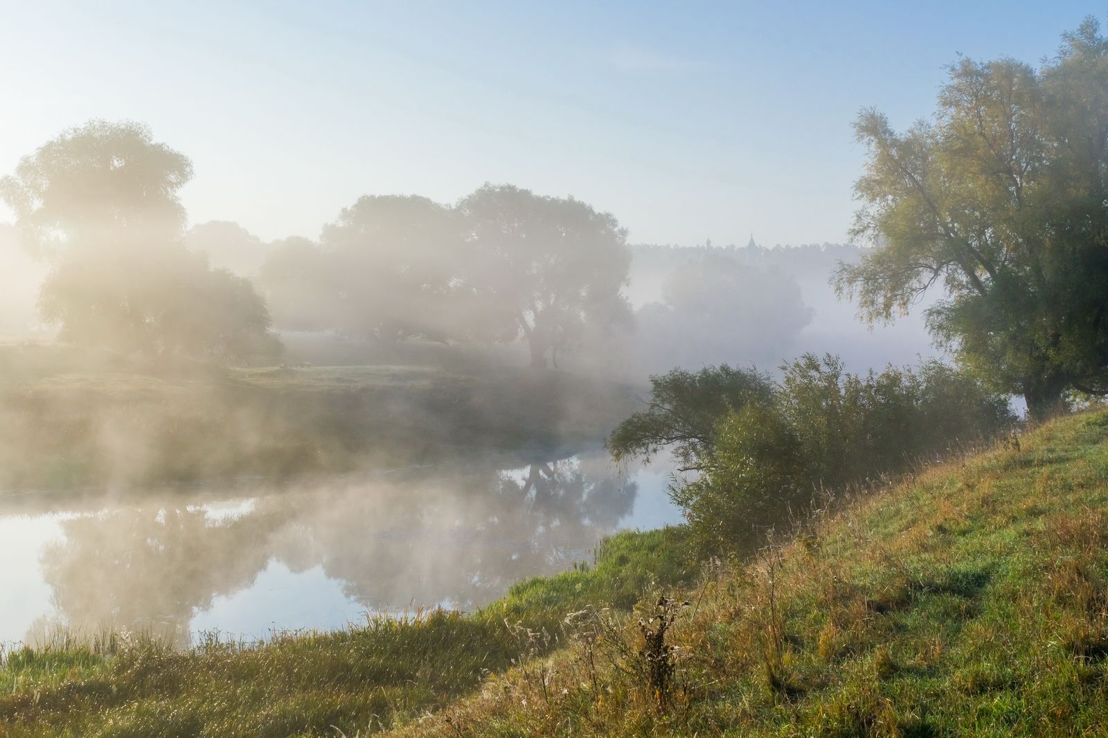 утро, туман, река, осень, пейзаж, Юрий Морозов