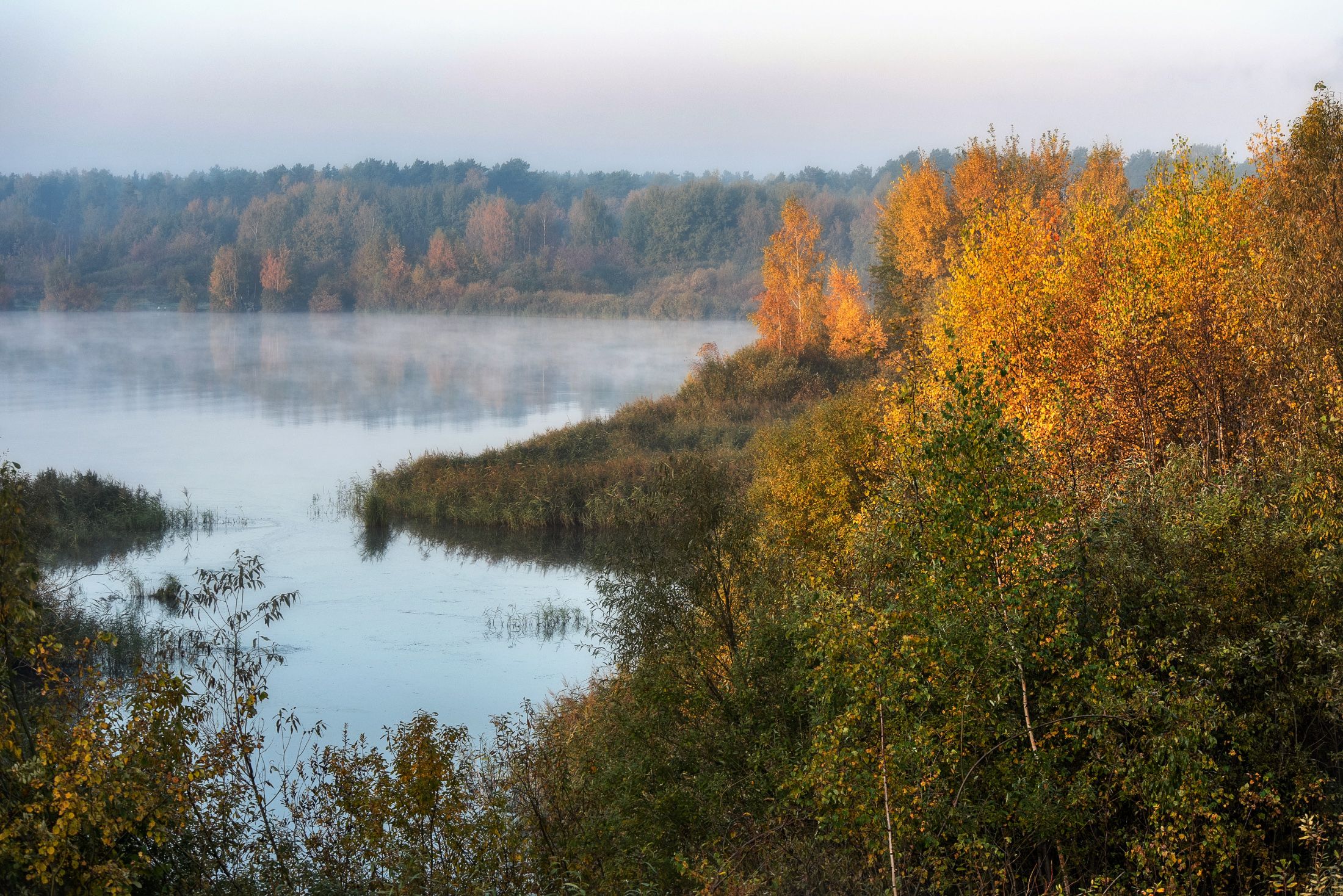 озеро, восход, туман, осень, Владимир Штыриков