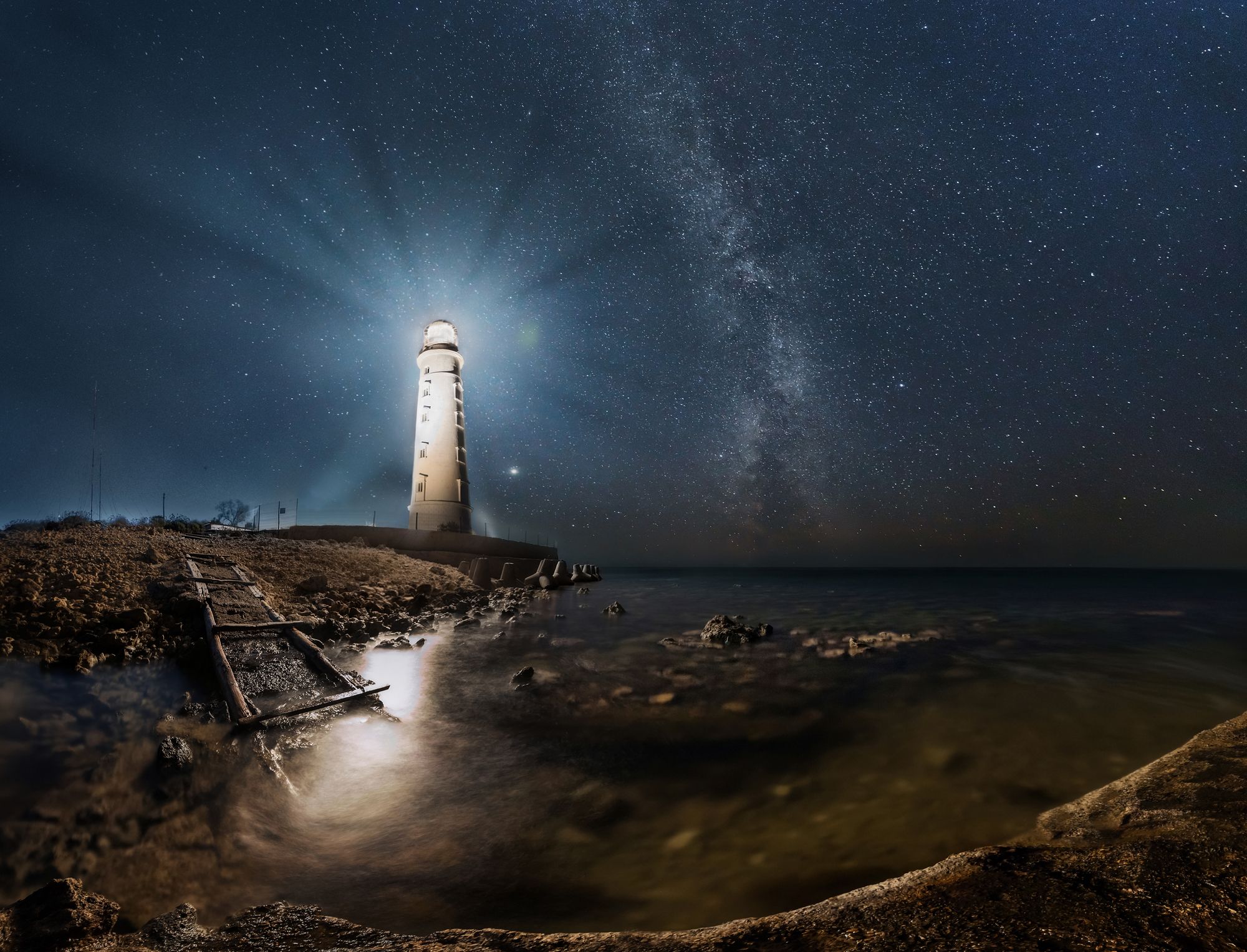 маяк, млечный путь, ночь, пейзаж, Vyacheslav Lozhkin