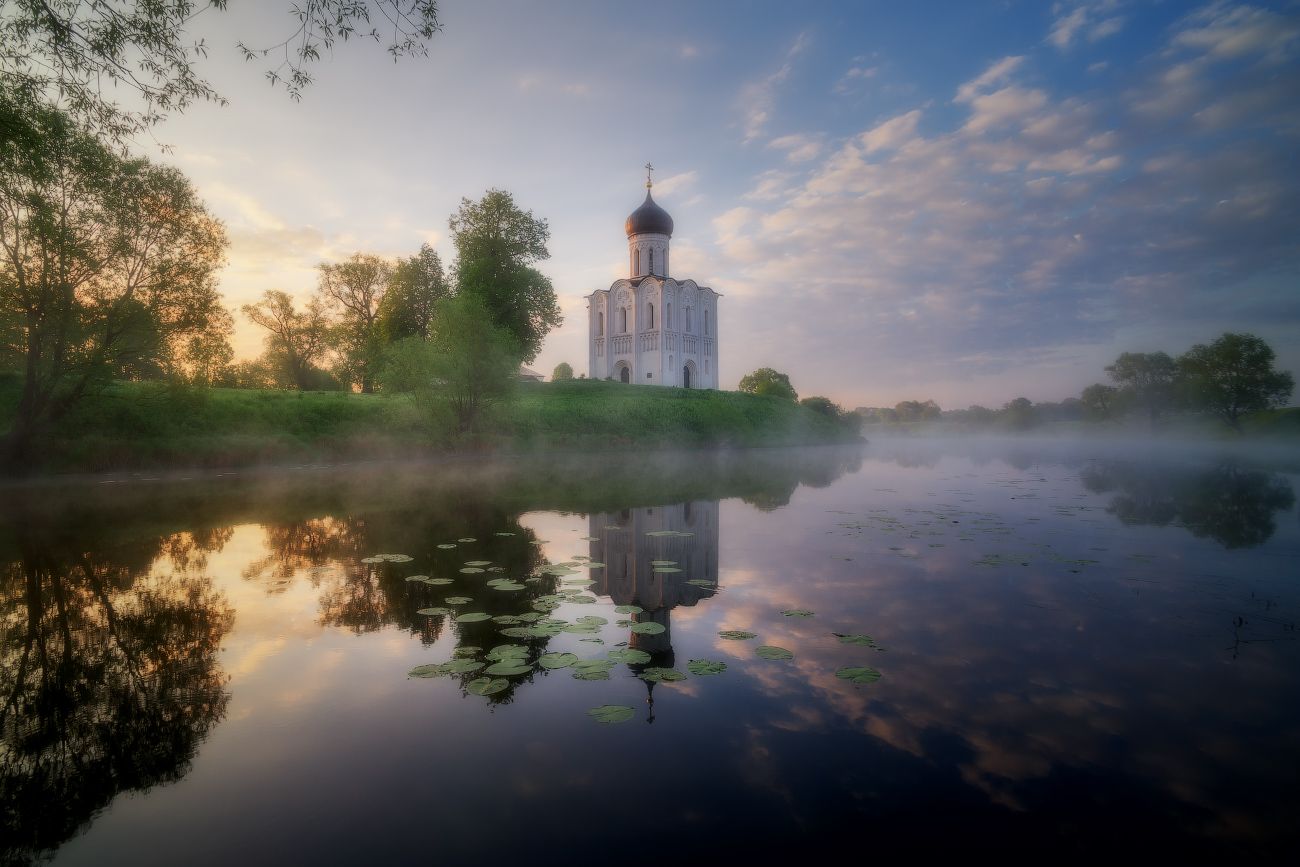 озеро, вода, лето облака, небо, рассвет, солнце, деревья, , Евгений Цап