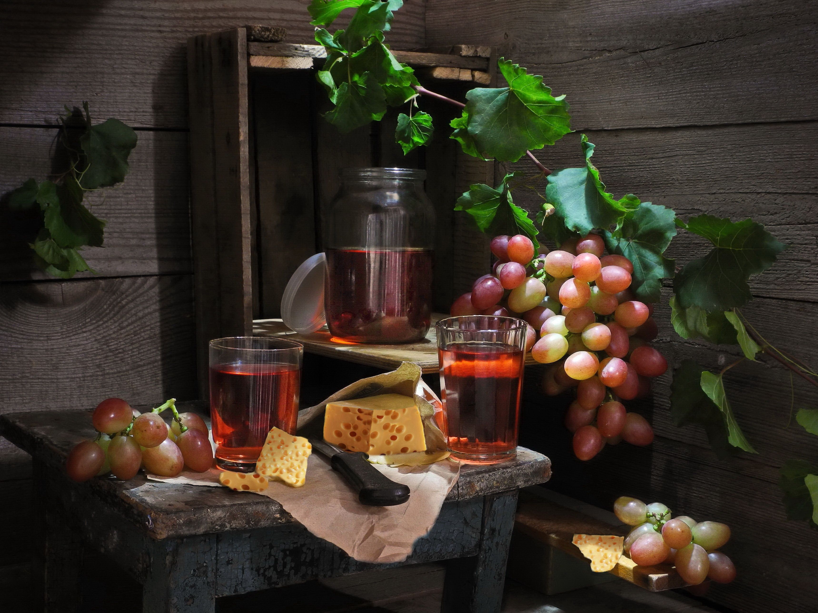 виноград, вино, сыр, стакан, нож, Сергей Фунтовой