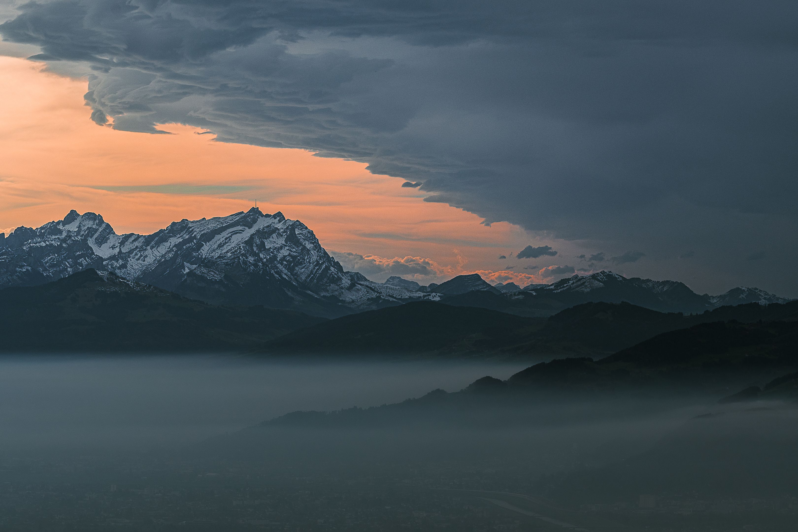 пейзаж горы закат Австрия туман облака, Дмитрий Рябцев