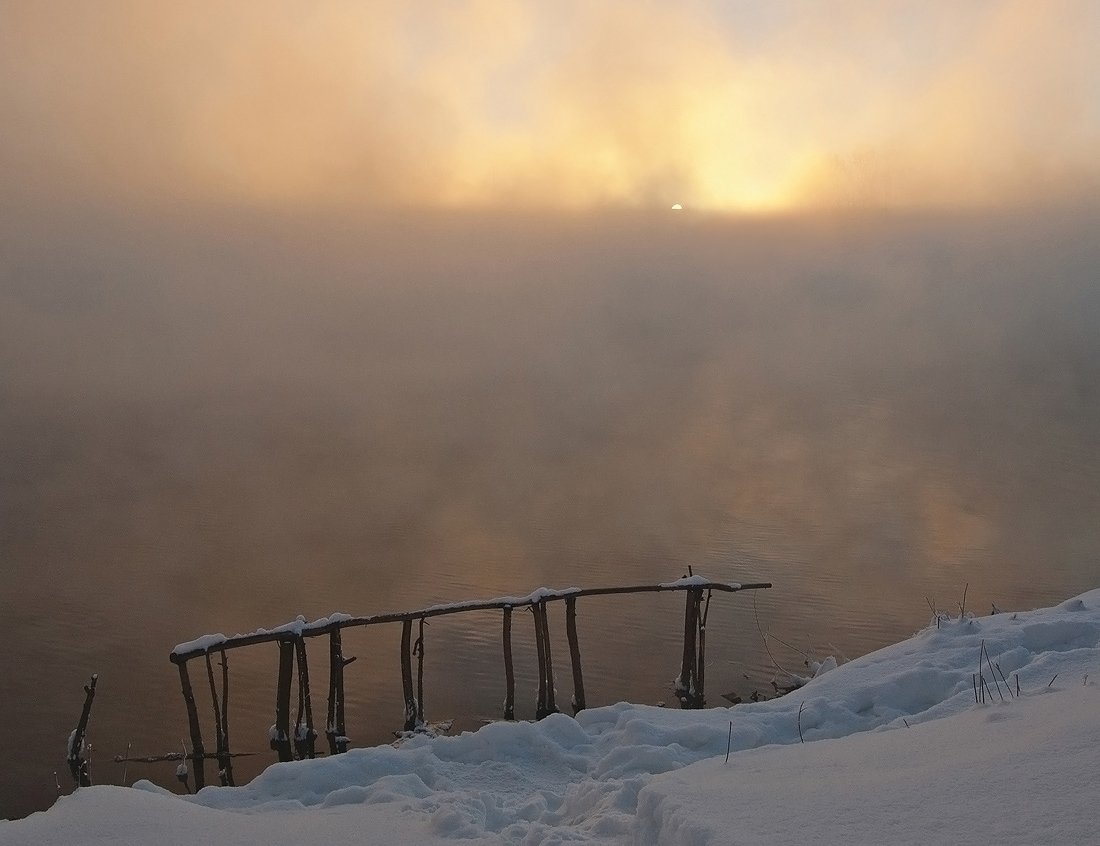 утро, туман, рассвет, зима, этюд, Михаил Агеев