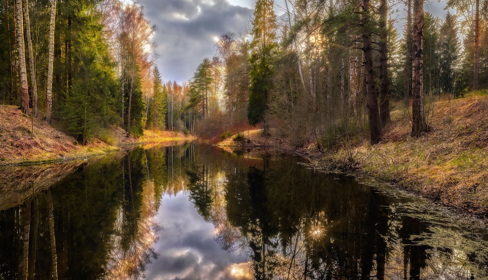 лес озеро весна закат отражение павловск, Константин Скороходов