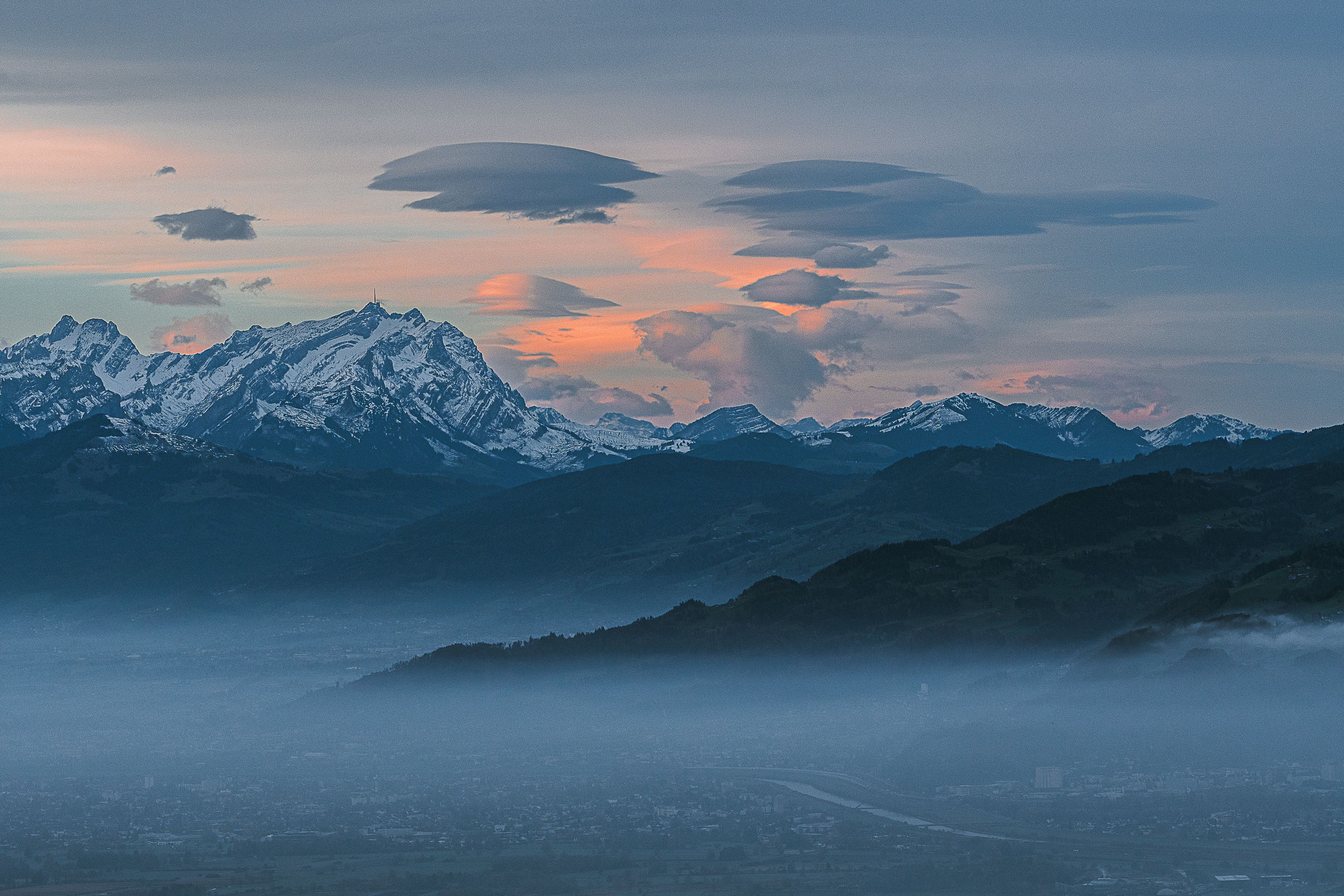 горы пейзаж облака восход туман Альпы, Дмитрий Рябцев
