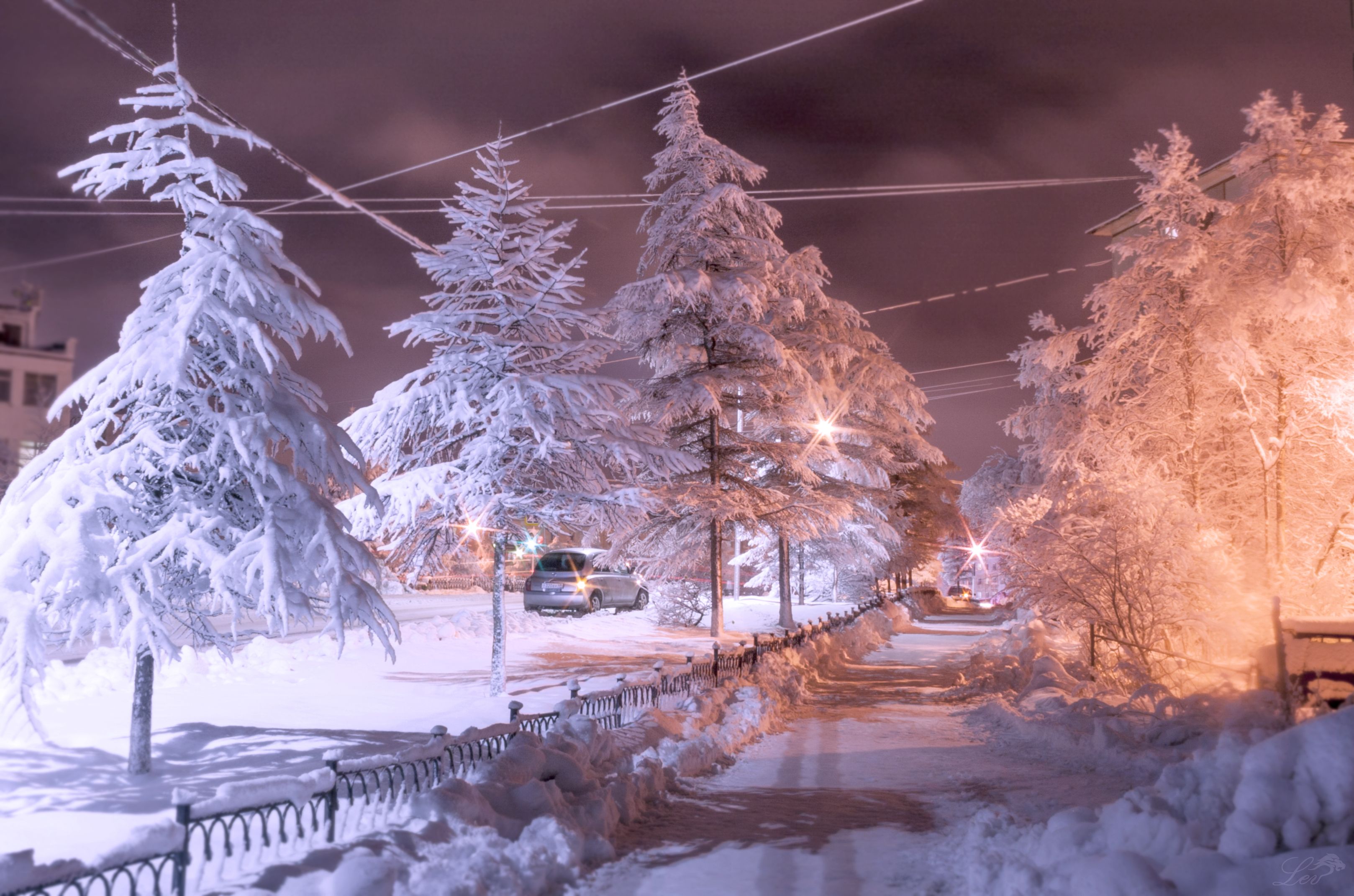 Магадан, снег, свет, ночь, зима, Андрей
