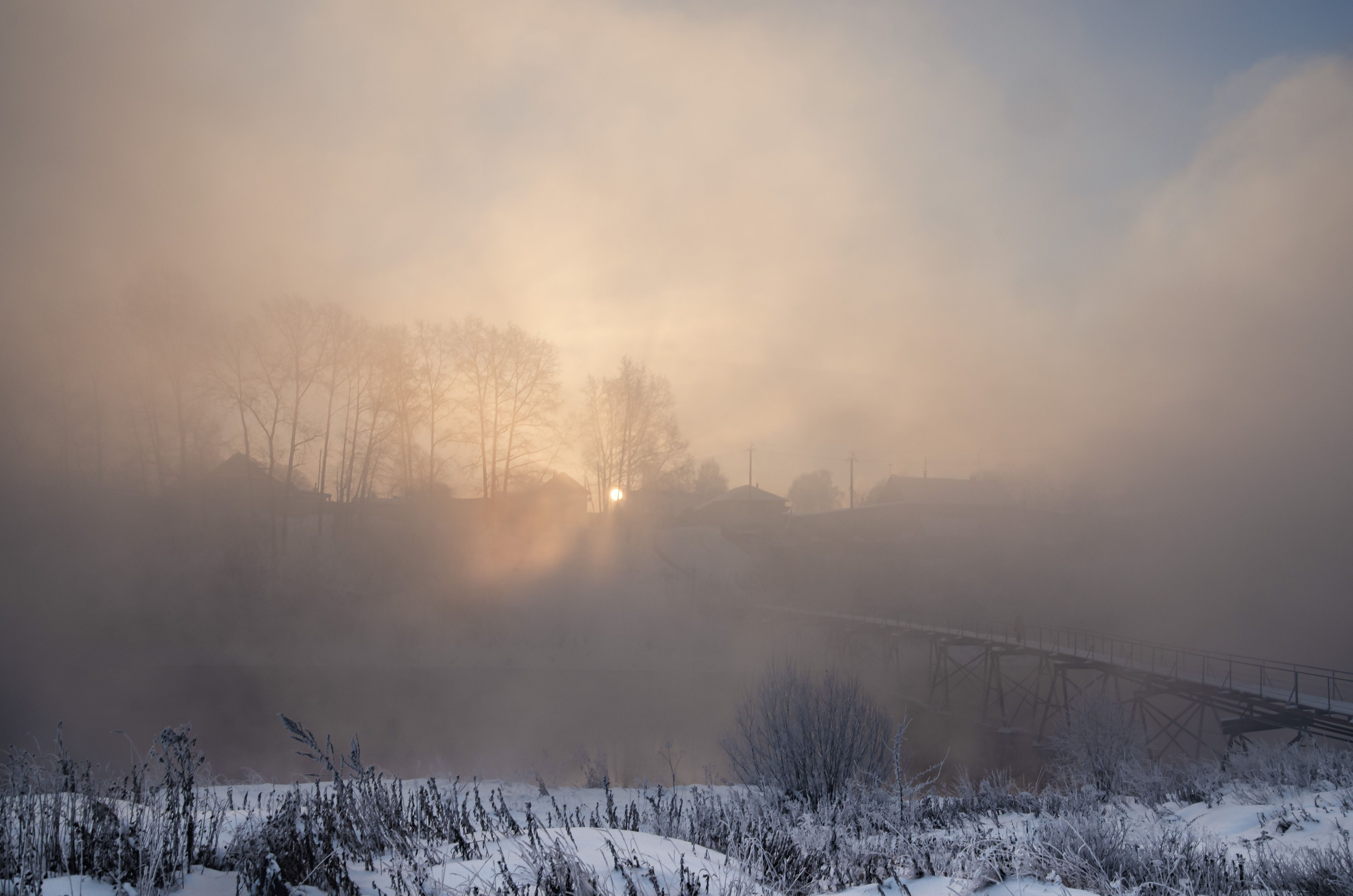пейзаж, зима, туман, рассвет, Андрей Малыгин