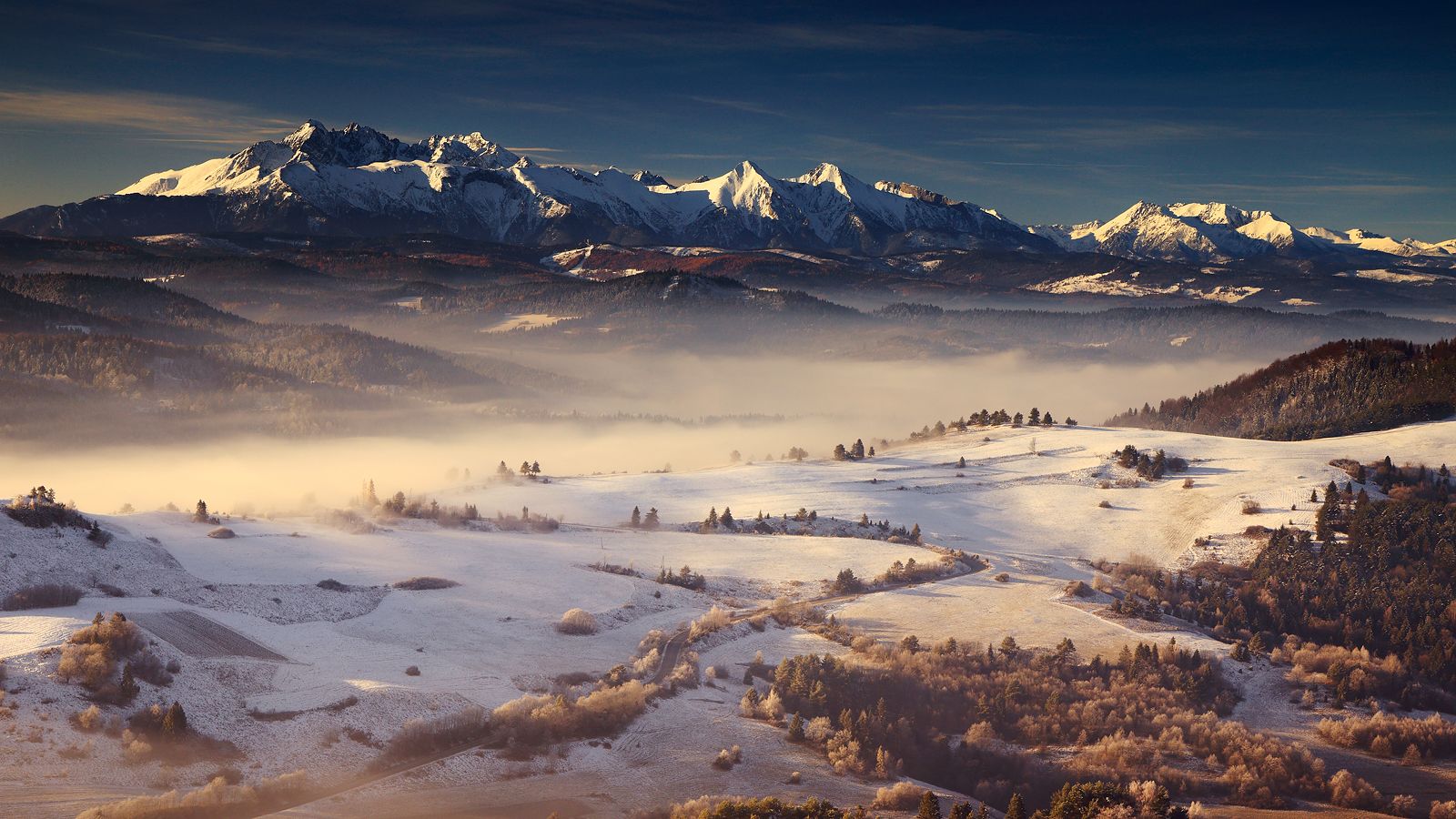 pieniny, tatry, morning, autumn, mountains, snow, mist, road,, Jacek Lisiewicz