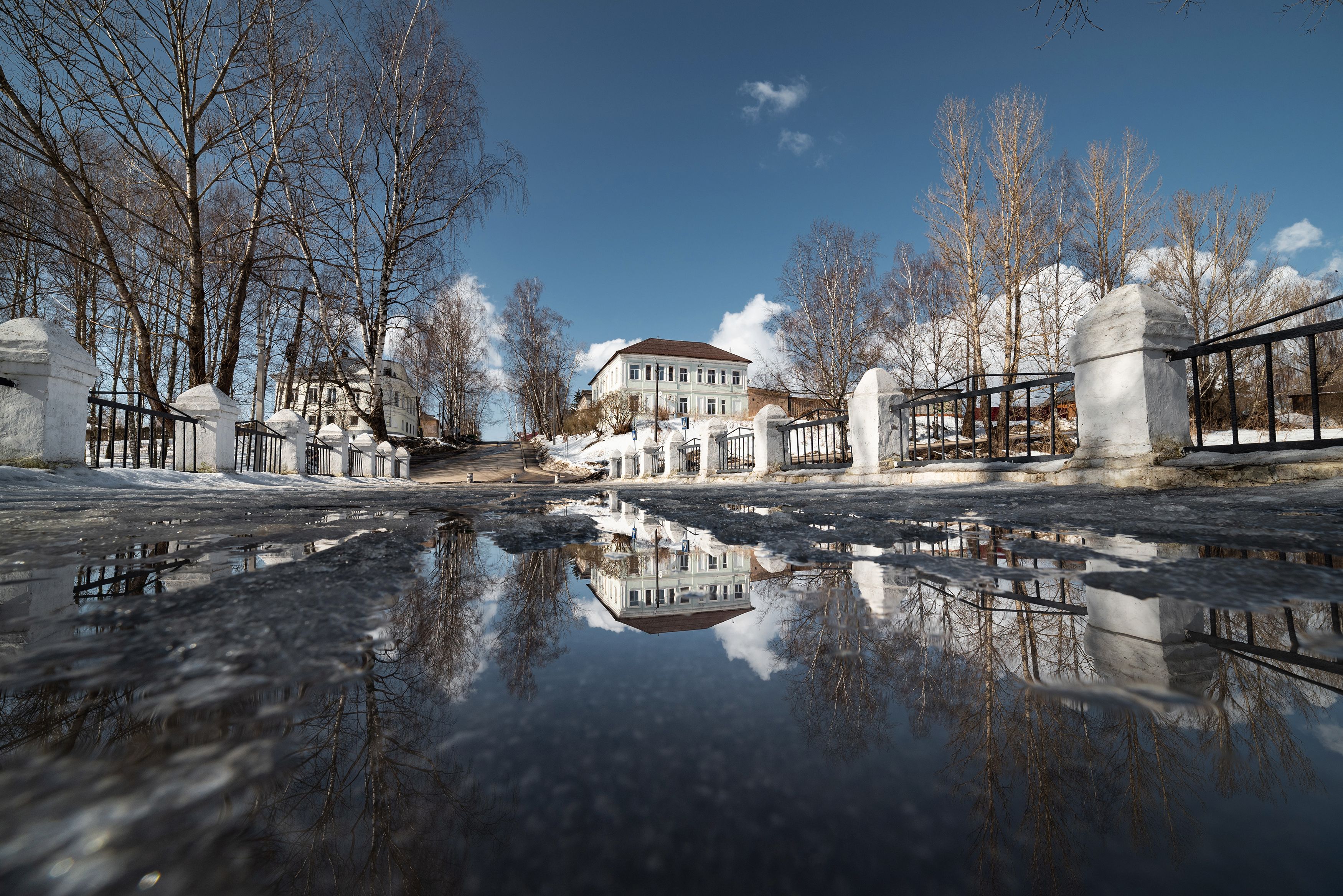 весна, отражения, мост, голубое, небо, вода, Евгений Сальников