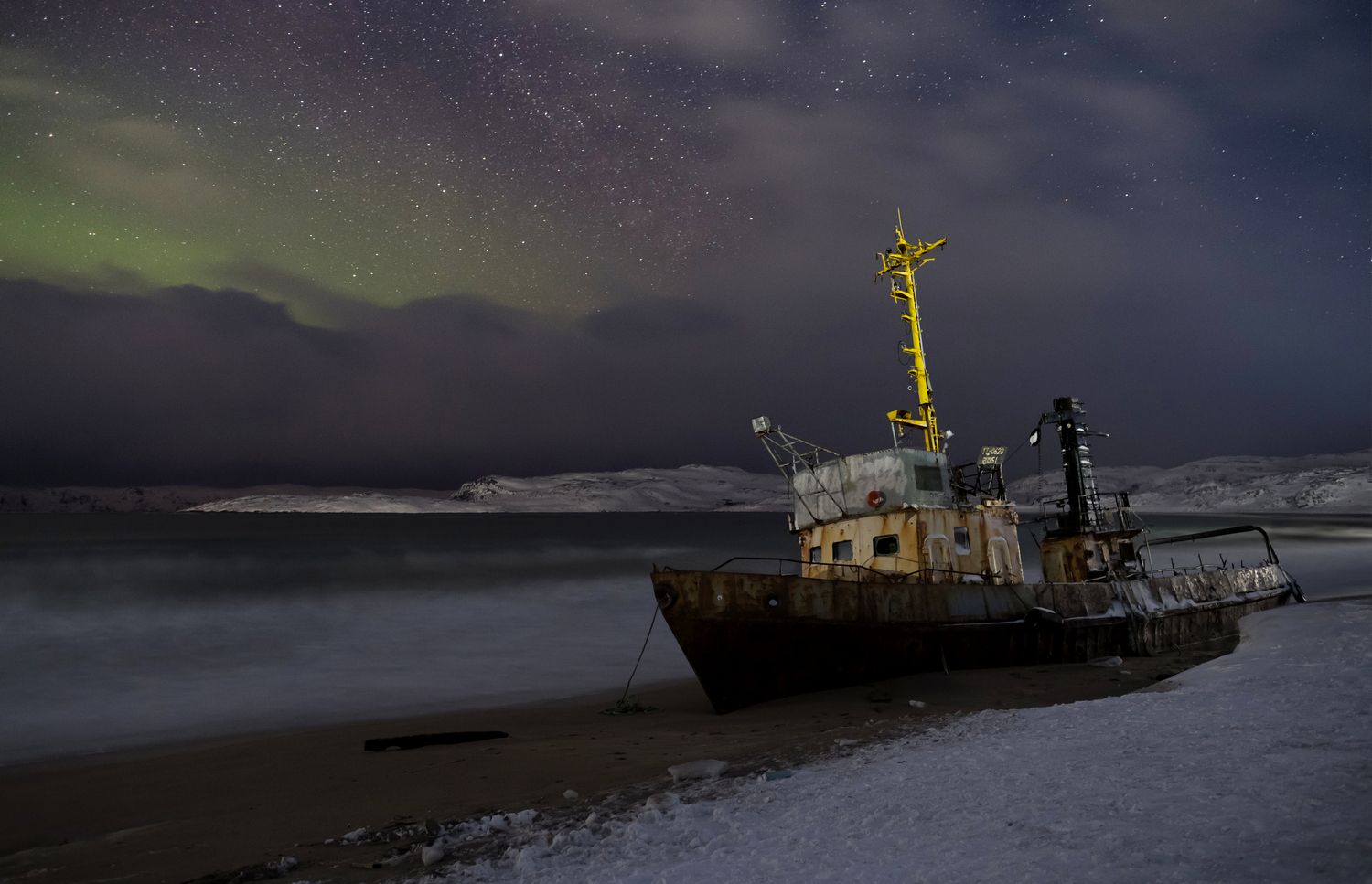 кольский полуостров, ночь, териберка, берег, night, кольский, корабль, ночное фото, нд,  by night, звезды, звездное небо, русский север нд, Демкина Надежда