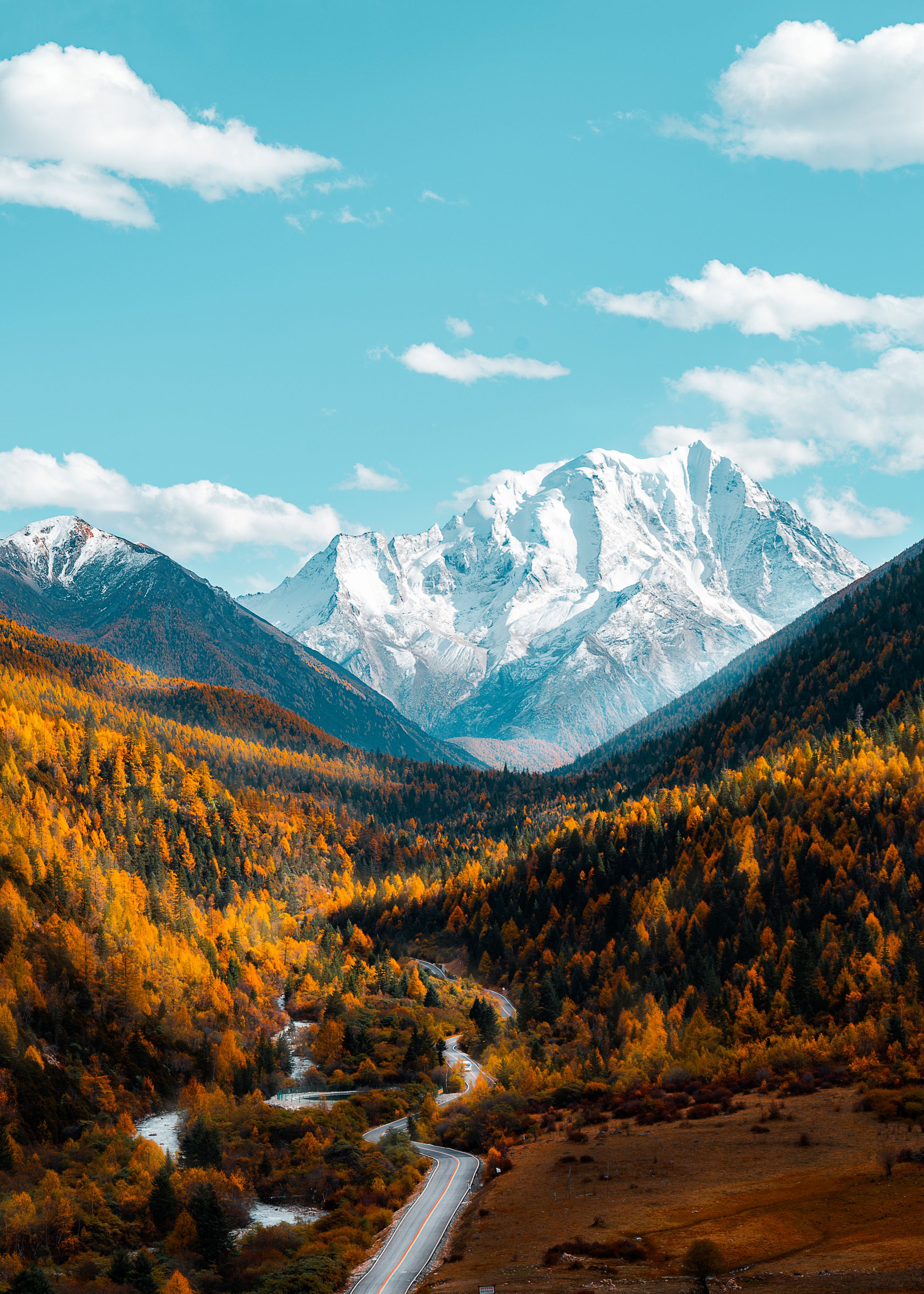 秋天，雅拉雪山，河流，树林，峡谷, Jim Chen