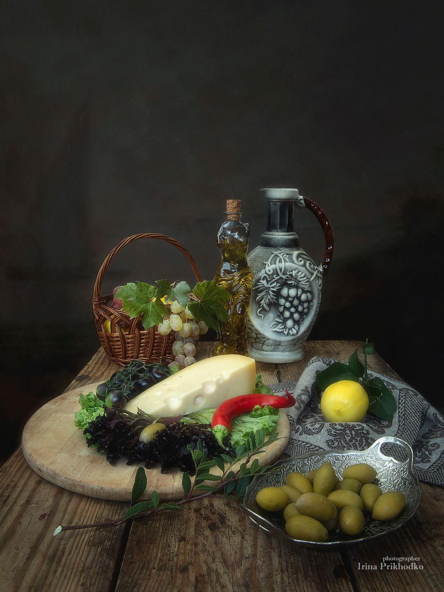 натюрморт, сыр оливки, фрукты, овощи, еда, Ирина Приходько