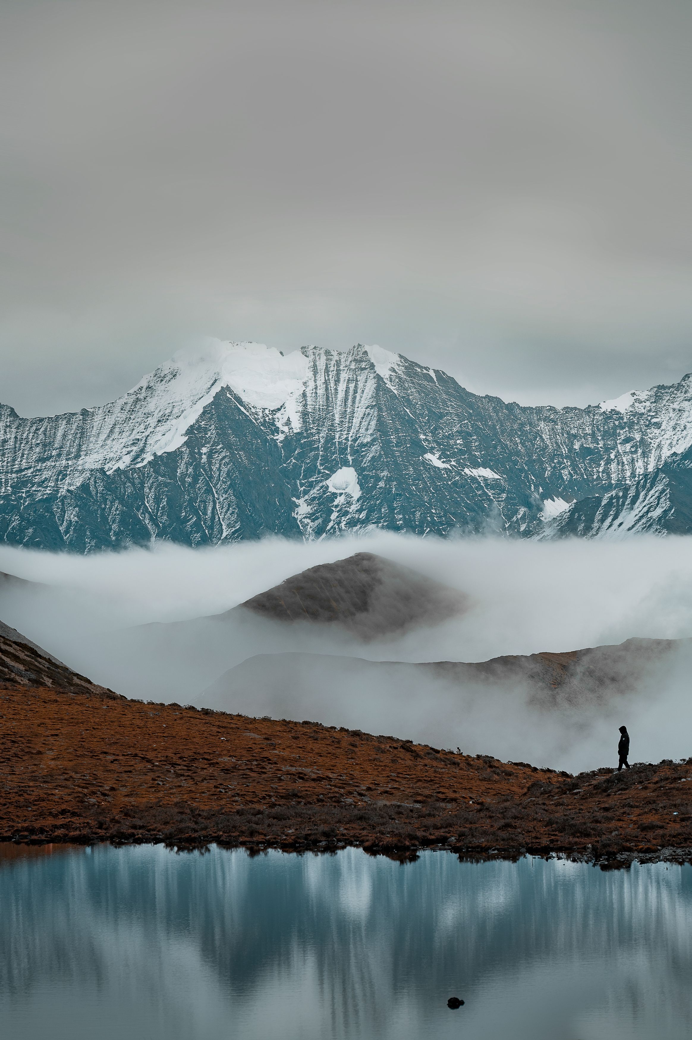 剪影，雪山，云雾，高原，湖泊, Jim Chen
