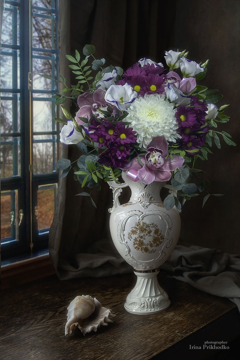 натюрморт, ваза, букеты, цветы, флористика, ракушка, Ирина Приходько