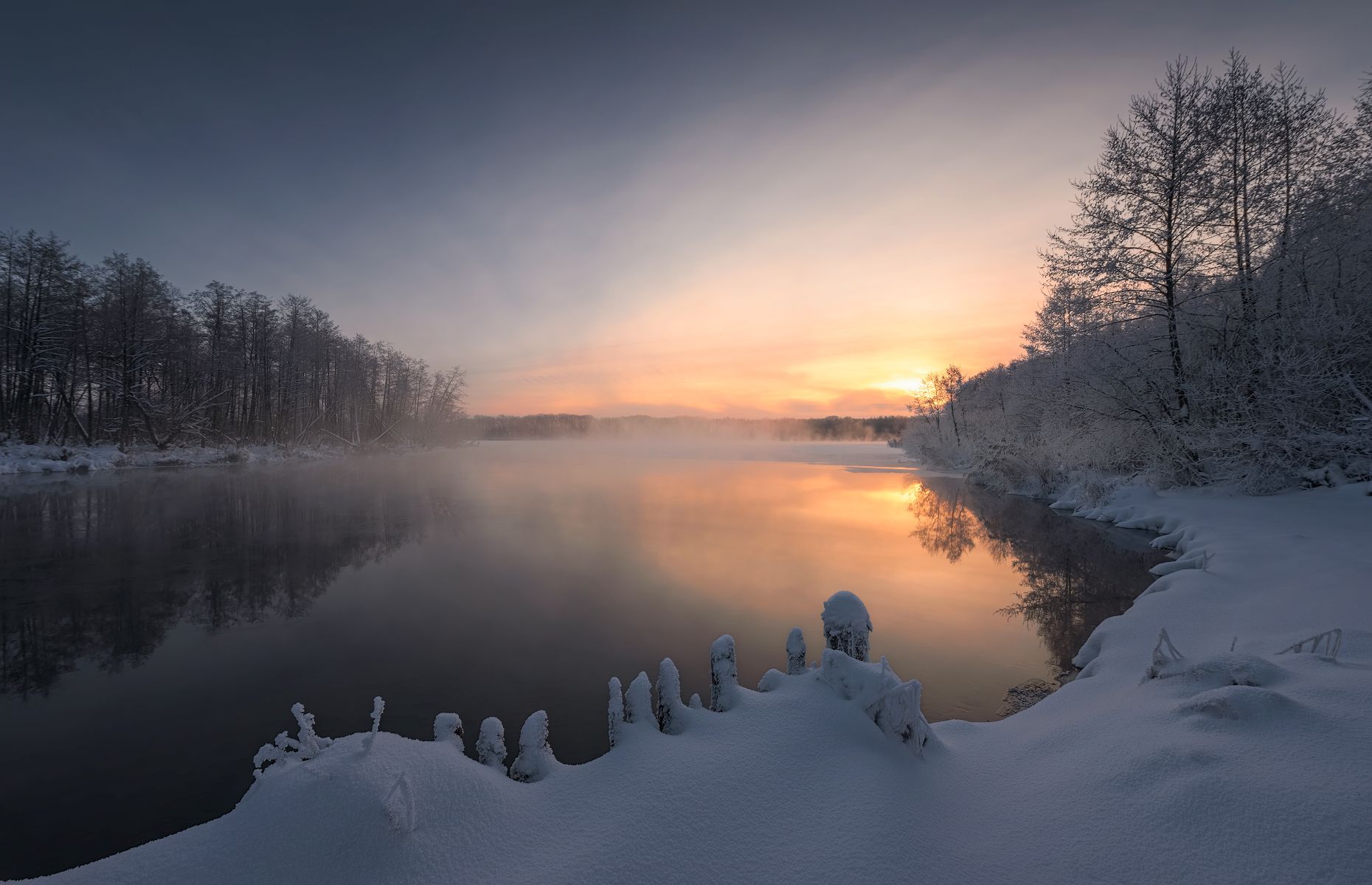 зима, рассвет, озеро, утро, пейзаж, шатура, мороз, Виталий Левыкин