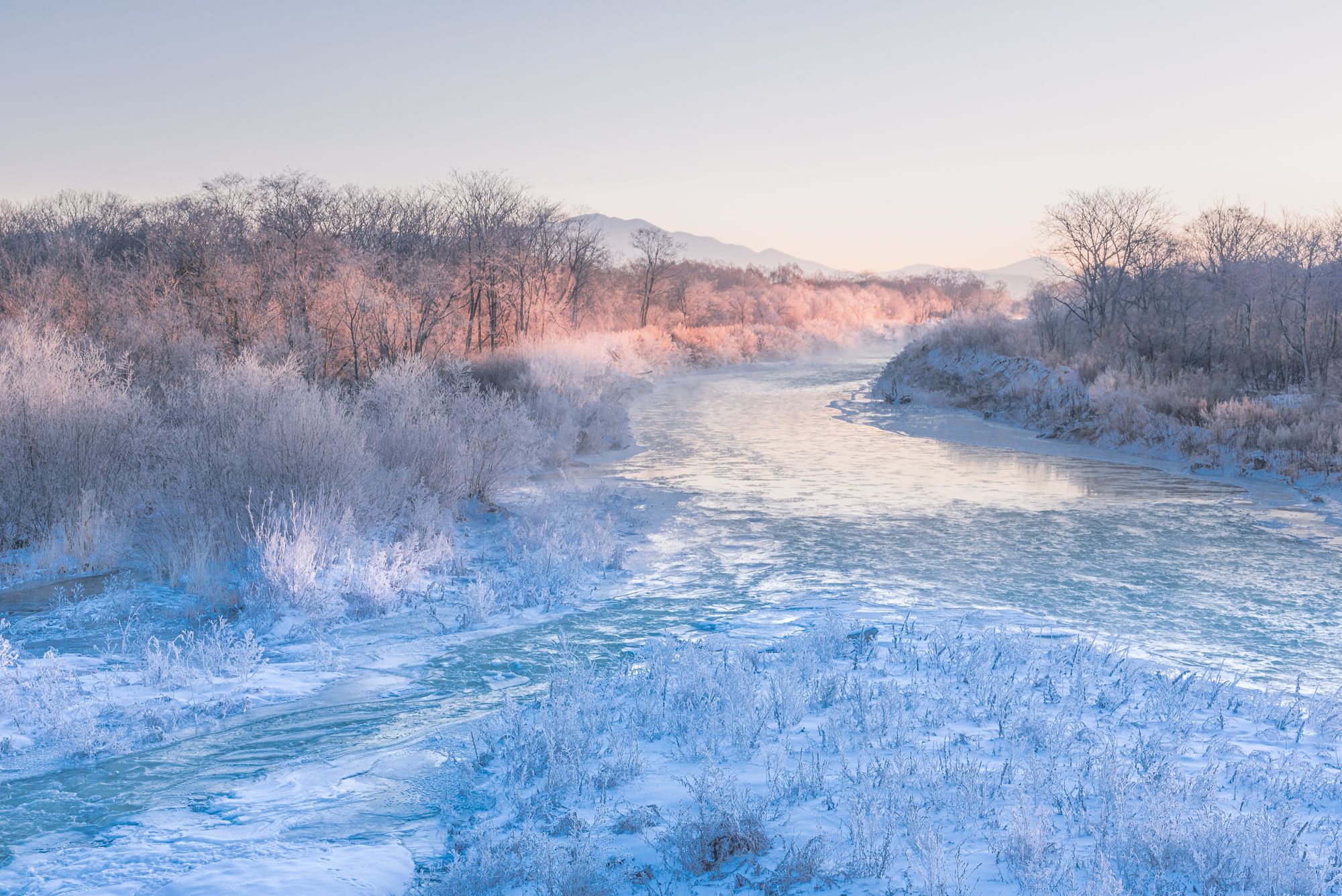 река, зима, лёд, мороз, приморье, снег, Константин Костин