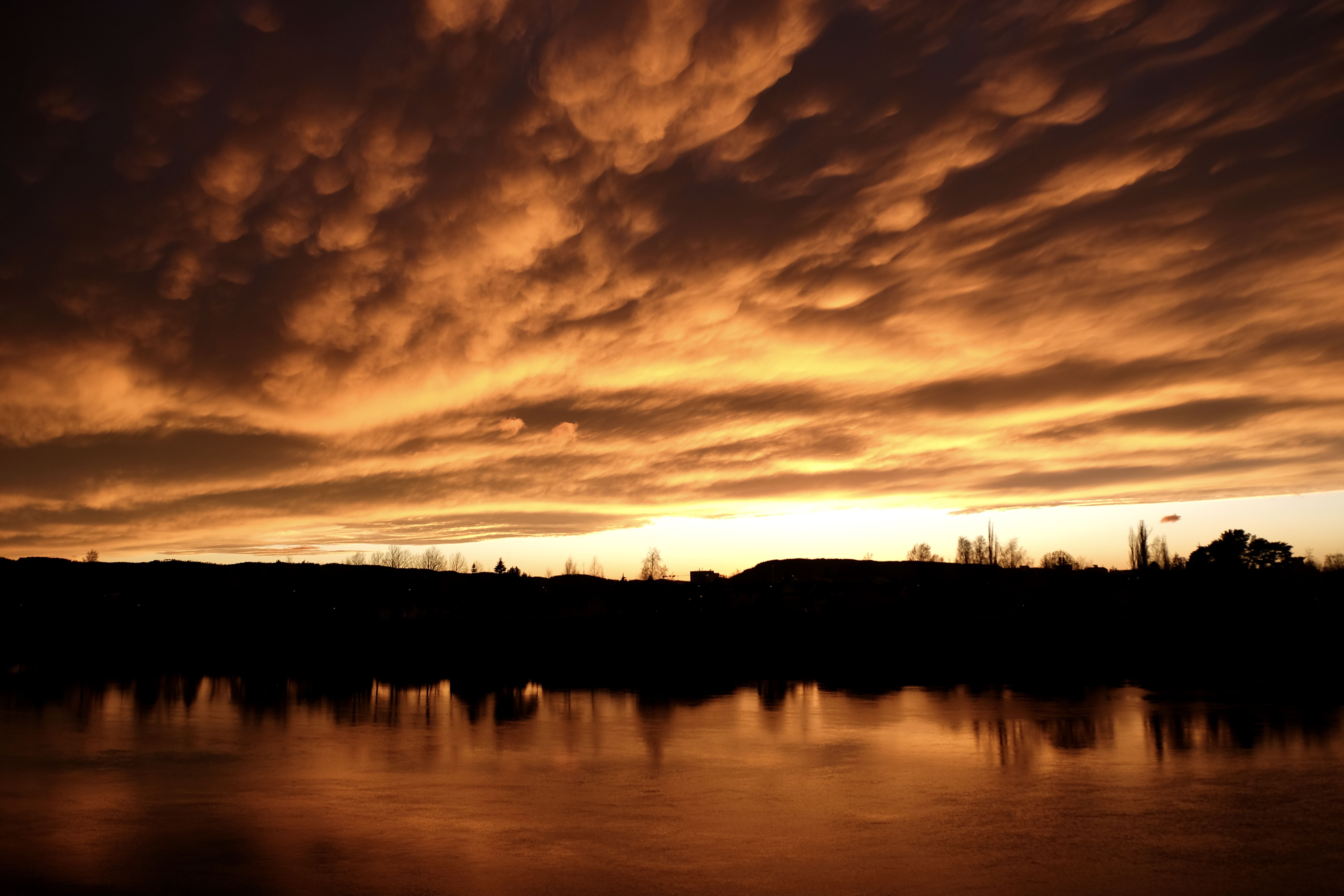 Landscapes, clouds, sky, orange, nature, river, water, colors, reflection, Norway, silhouette, , Svetlana Povarova Ree