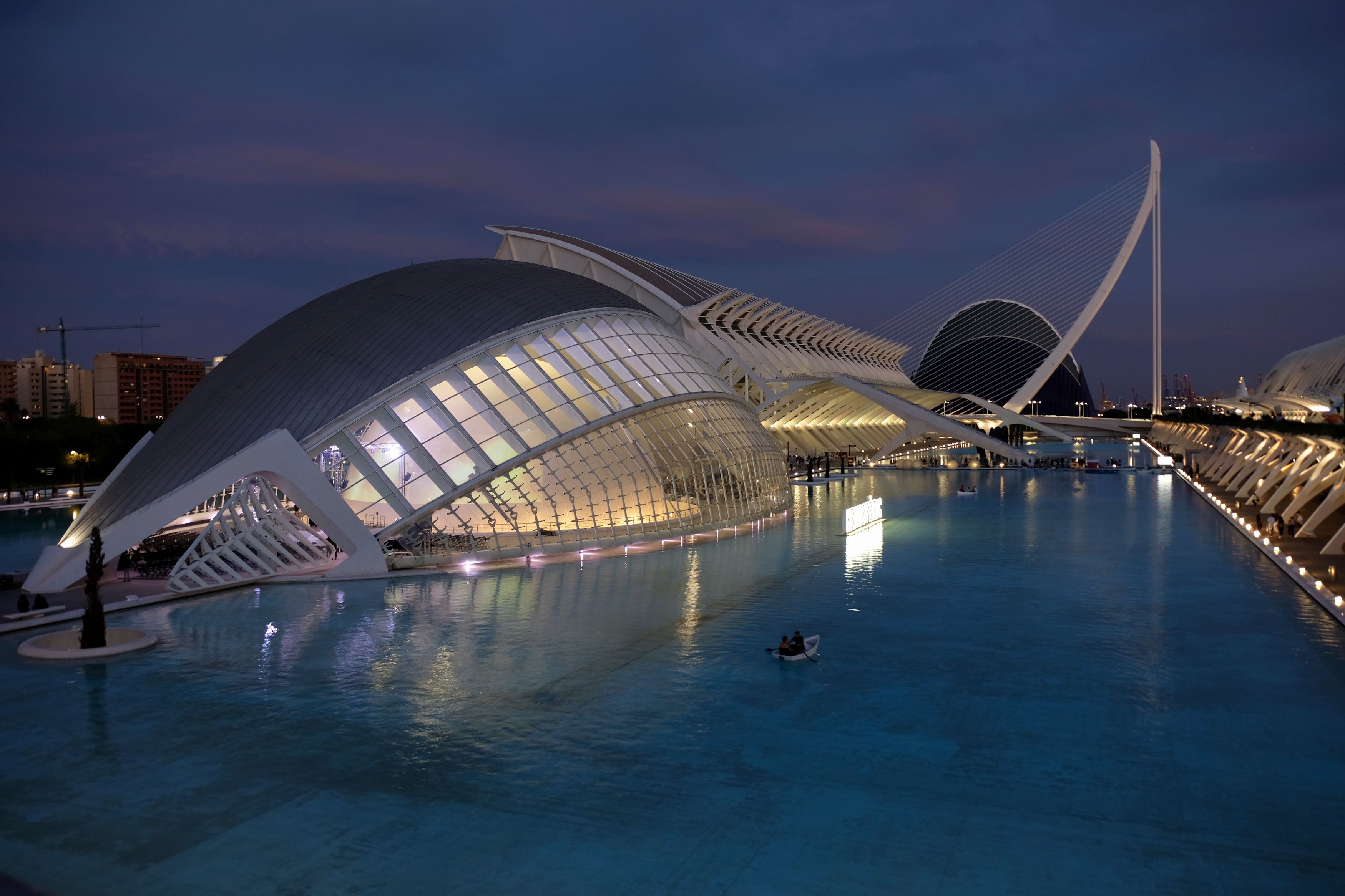 City/Architecture, Hemisférico, modern architecture, city, Spain, Santiago Calatrava, water, colors, evening, boat, mood, blue, , Svetlana Povarova Ree
