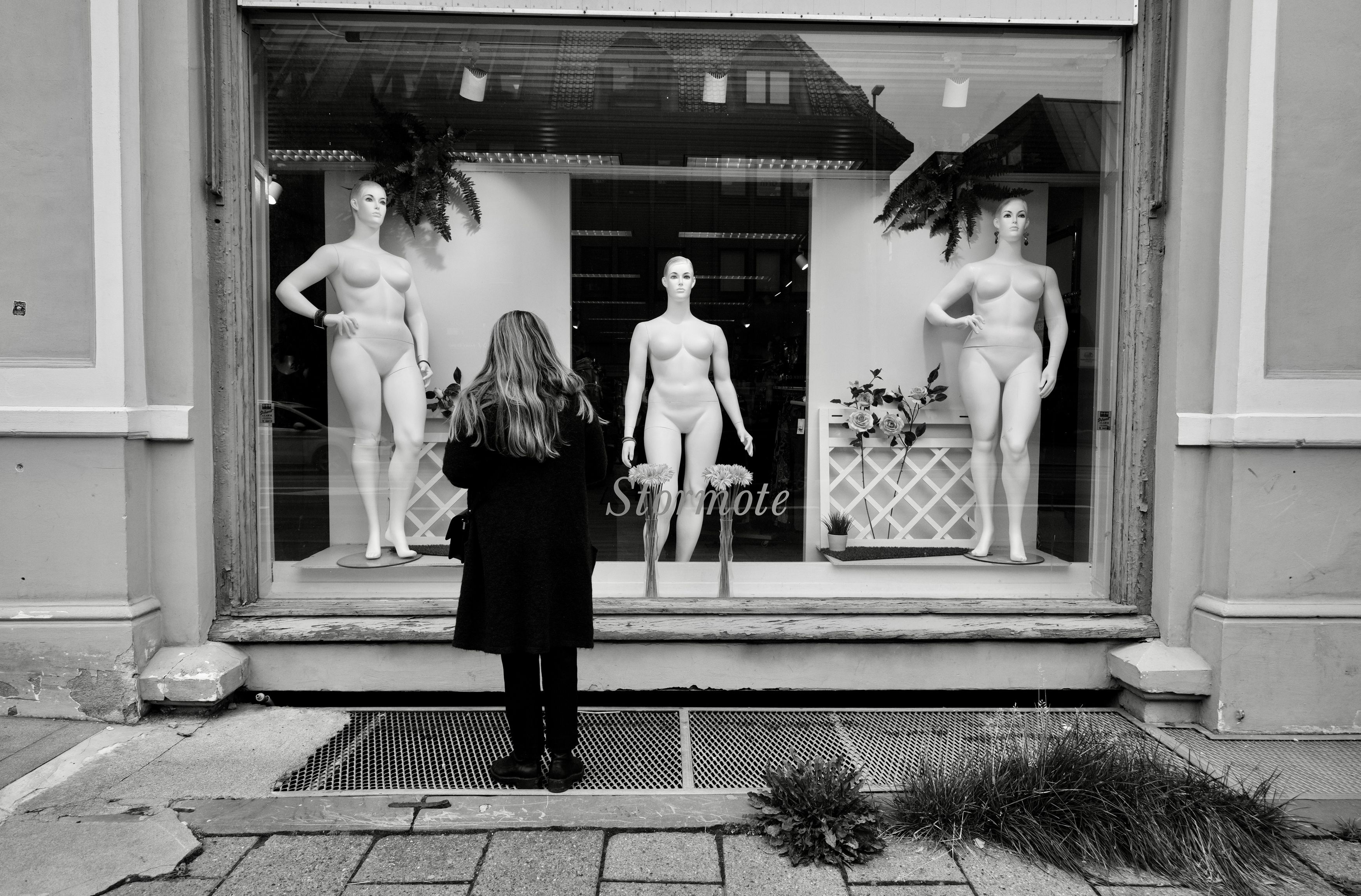 Street/Reportage, street, woman, mannequin, shop, glass window, Norway, black & white, city, , Svetlana Povarova Ree