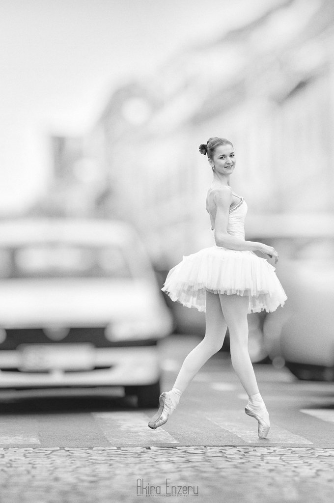 Ballerina, Ballet, Black & white, City, Street, Enzeru Akira