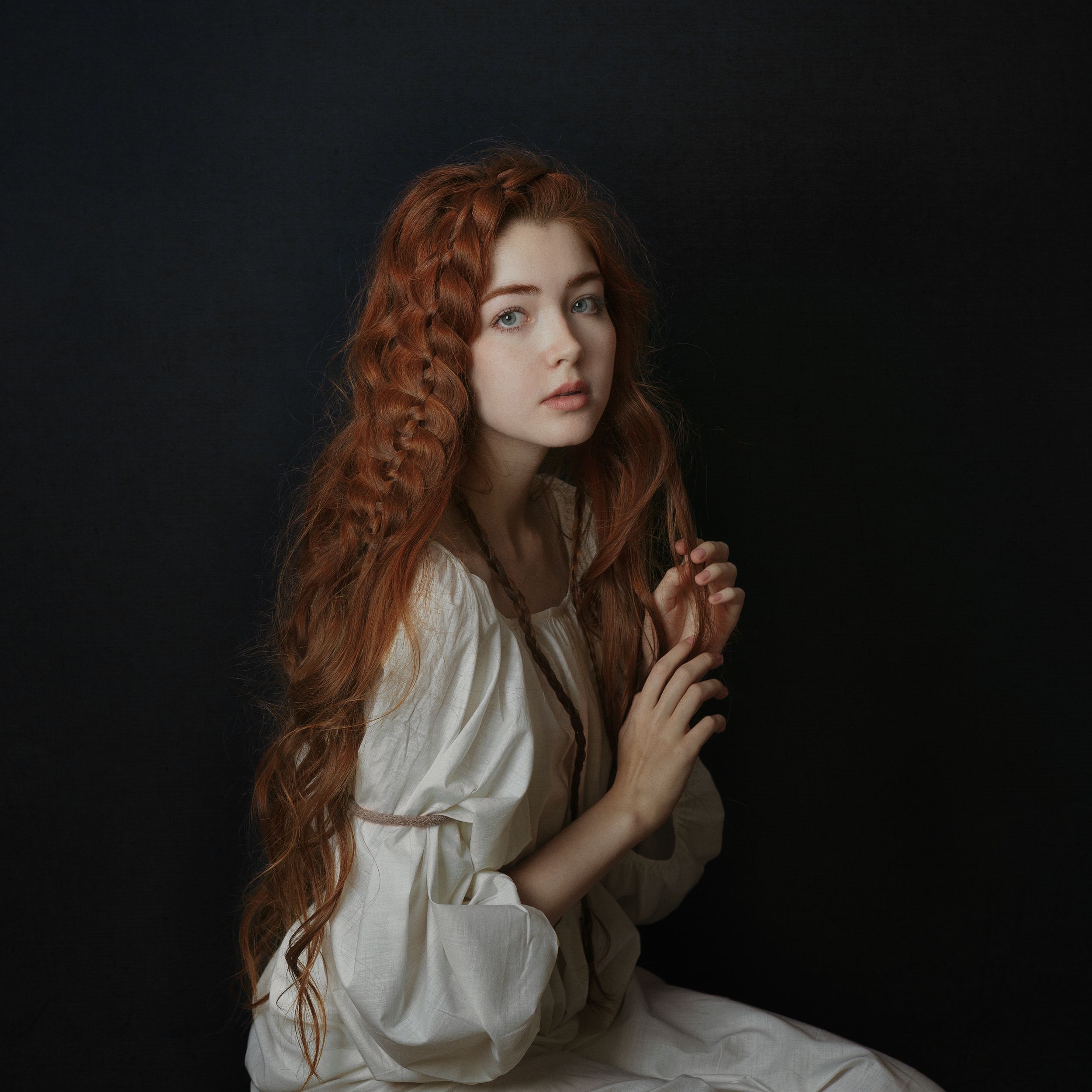 юная , девушка, длинные волосы, рыжие кудри, студия, нежная, взгляд, fine-art, Оксана Ведмеденко