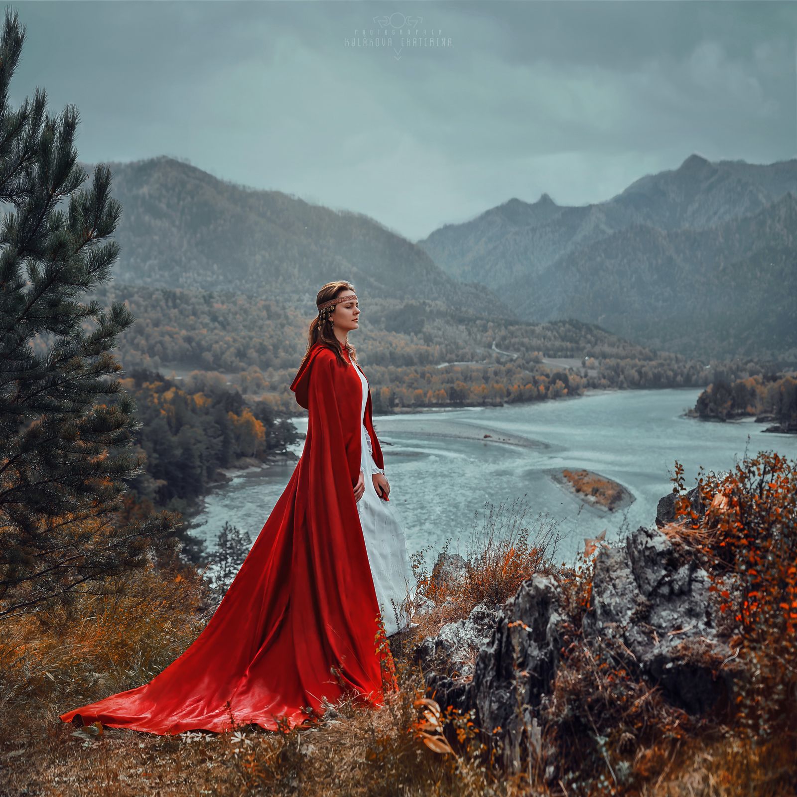 горы, река, красный, история, природа, осень, королева, Екатерина Кулакова