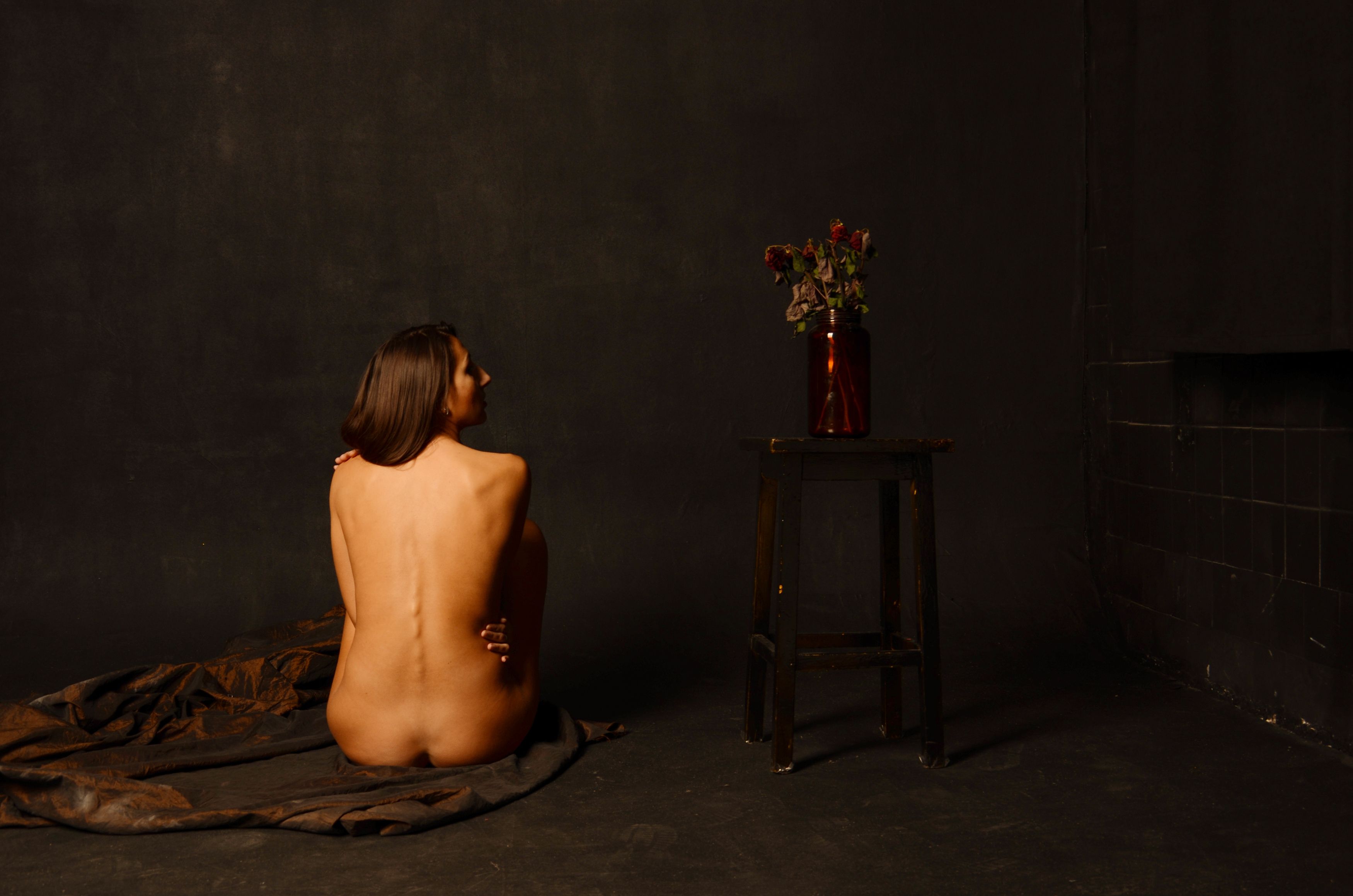 dark, alone, death, body, flower, lowkey, nude, art, black, Евгений Вознюк