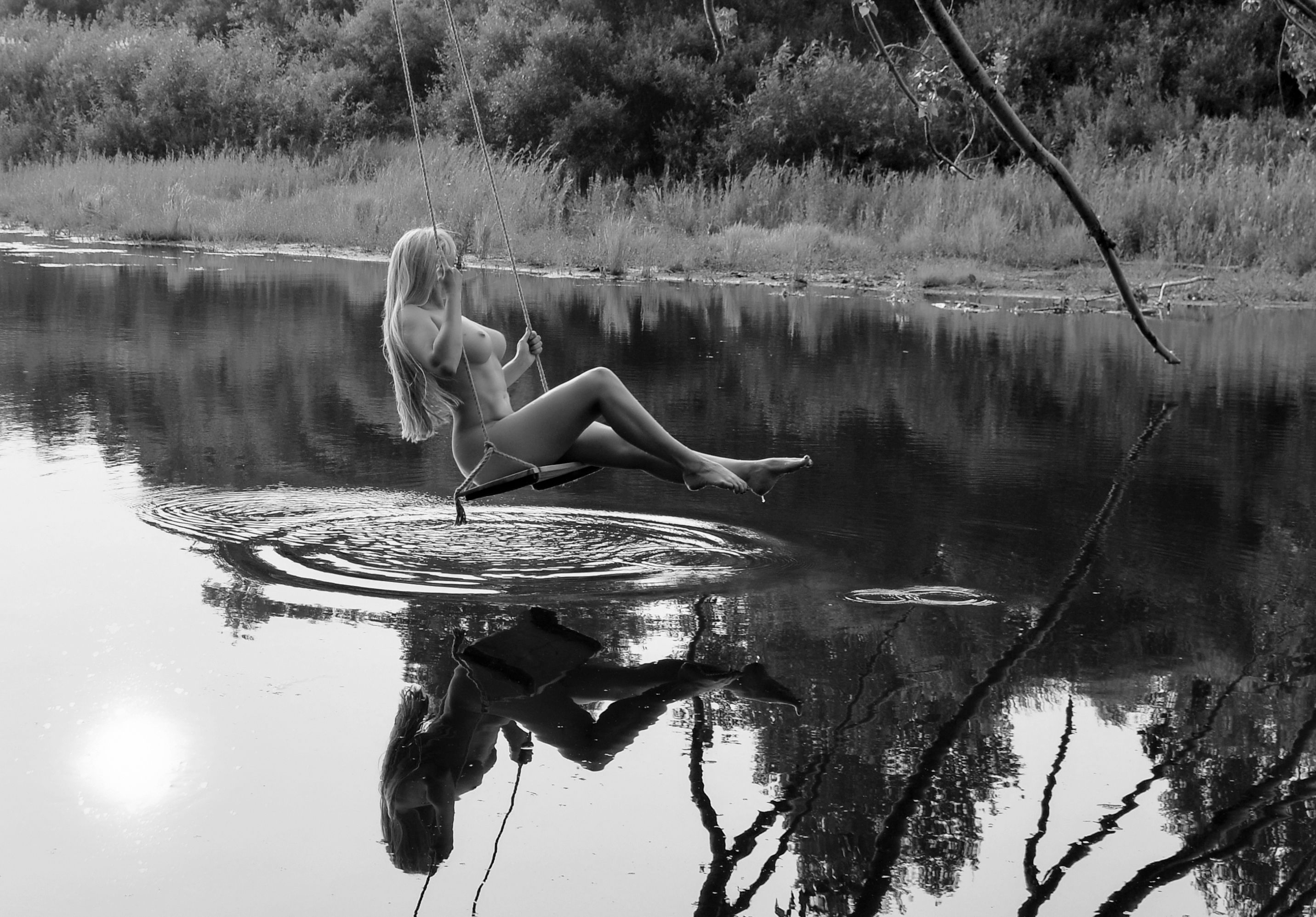 отражение., штиль., река., девушка, Олег Урасов