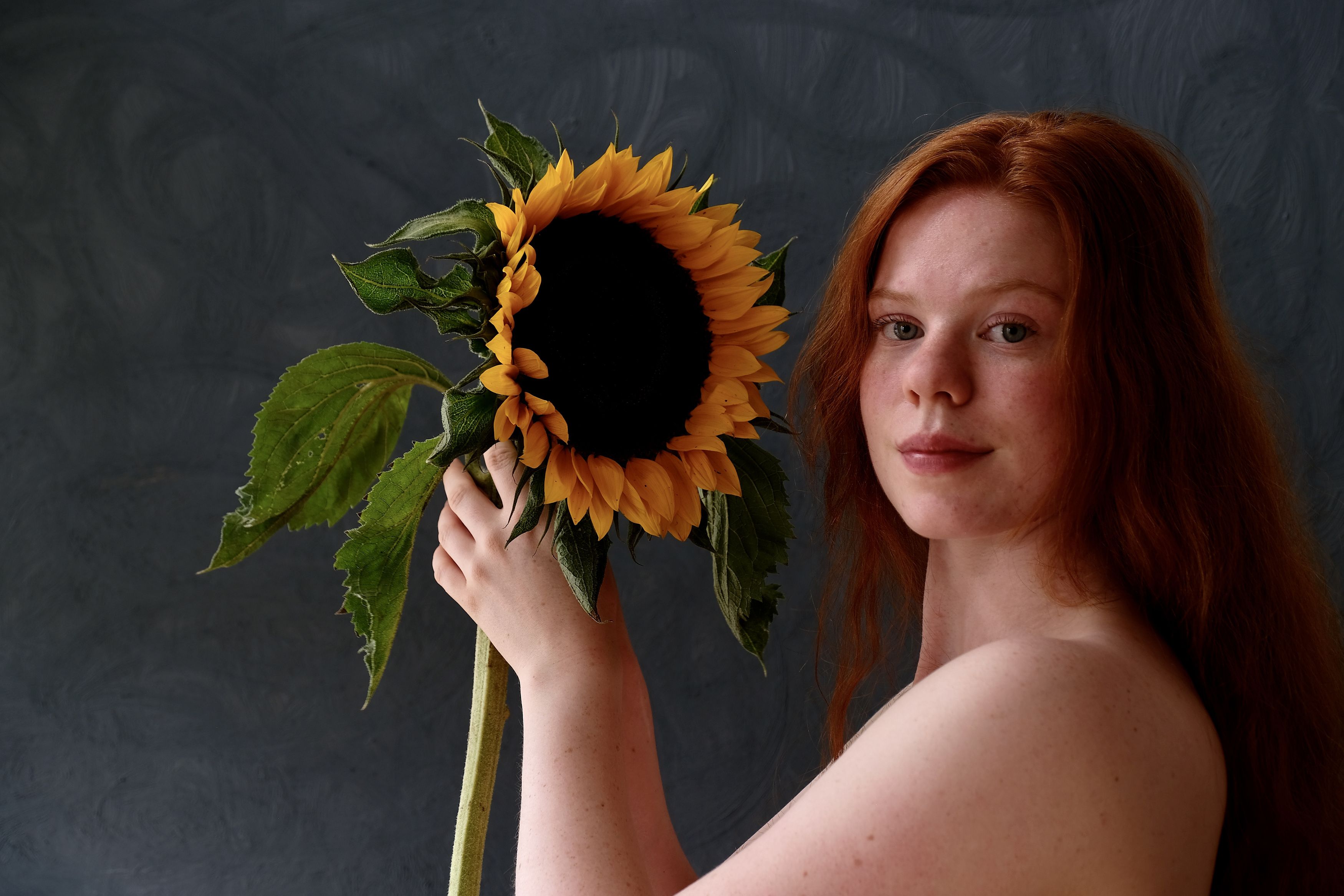 Female portrait, woman, girl, young, sunflower, people, portrait, red hair, , Svetlana Povarova Ree
