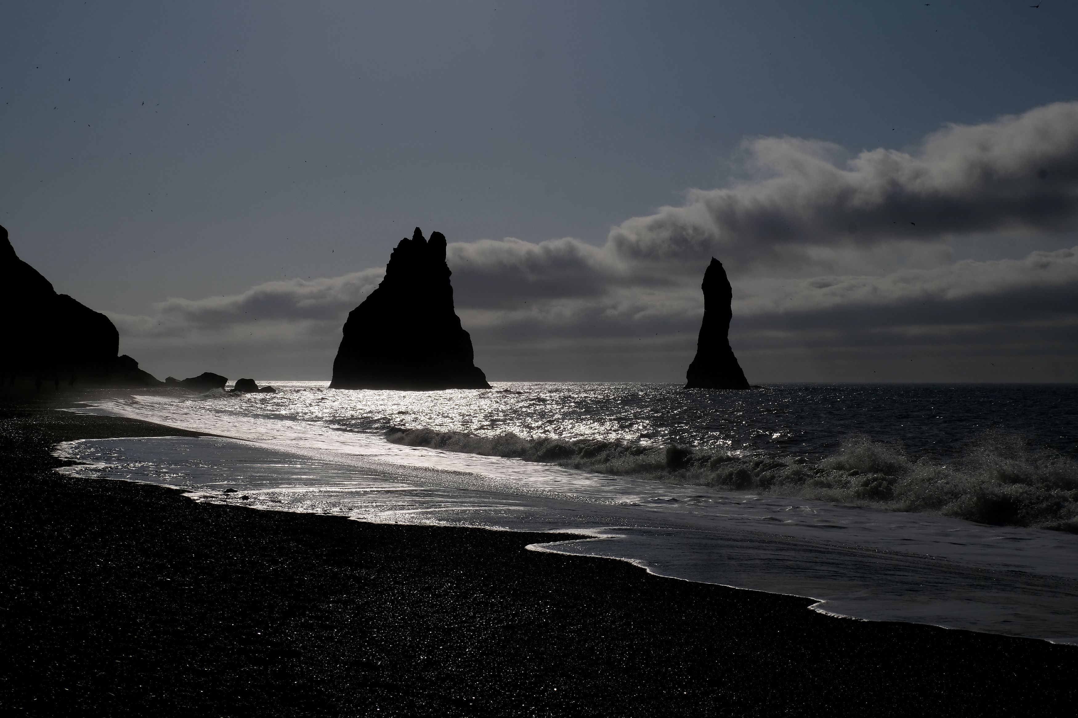 Landscapes, Iceland, nature, the rocks, clouds, Atlantic Ocean, water, waves, silhouette, travel, coast, sun light,  , Svetlana Povarova Ree