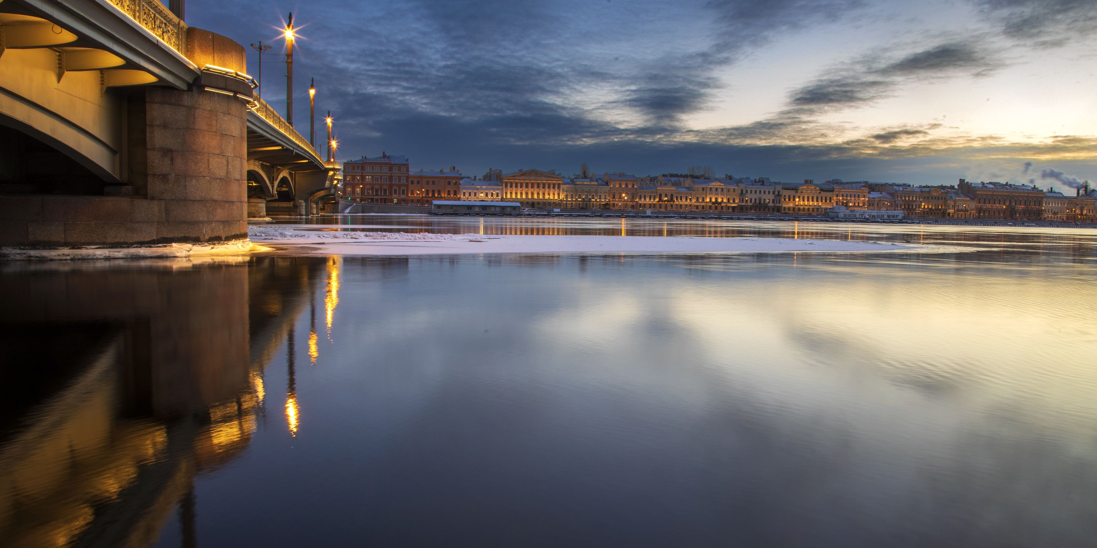 город, зима, пейзаж, река, мост, Александр Игнатьев