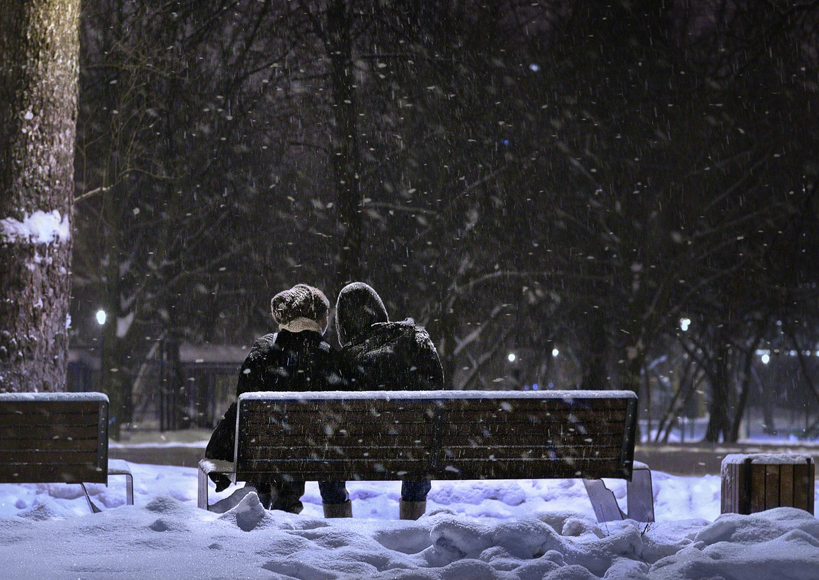новый год, ночь, двое, зима. снег, снегопад, уличное фото, стрит фото, Vera Trandina