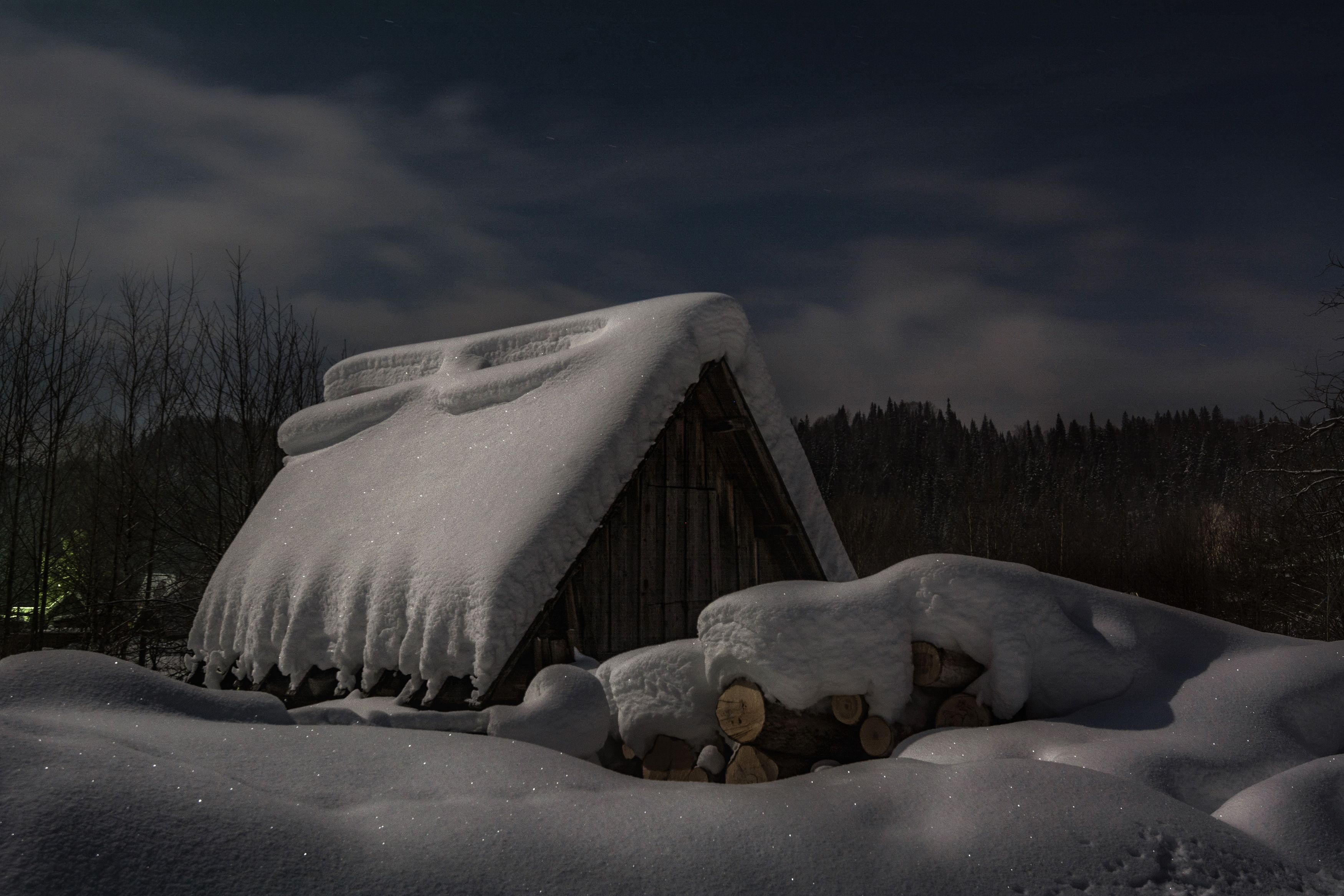 пейзаж, зимний пейзаж, ночной пейзаж, ночной поселок, усть-койва, Елена Соколова