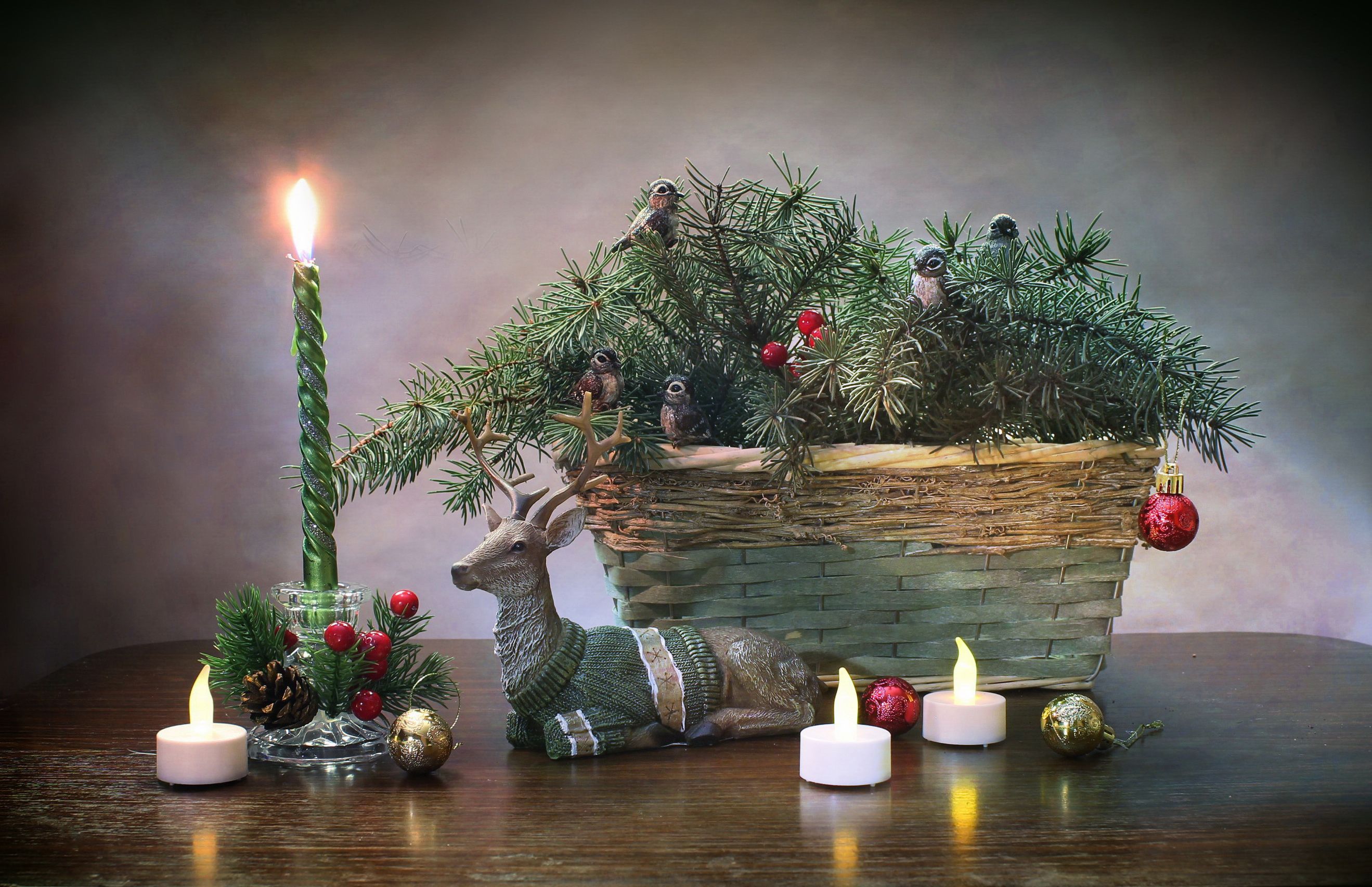 новый год, рождество, натюрморт, олень, елка, свечи, Ковалева Светлана