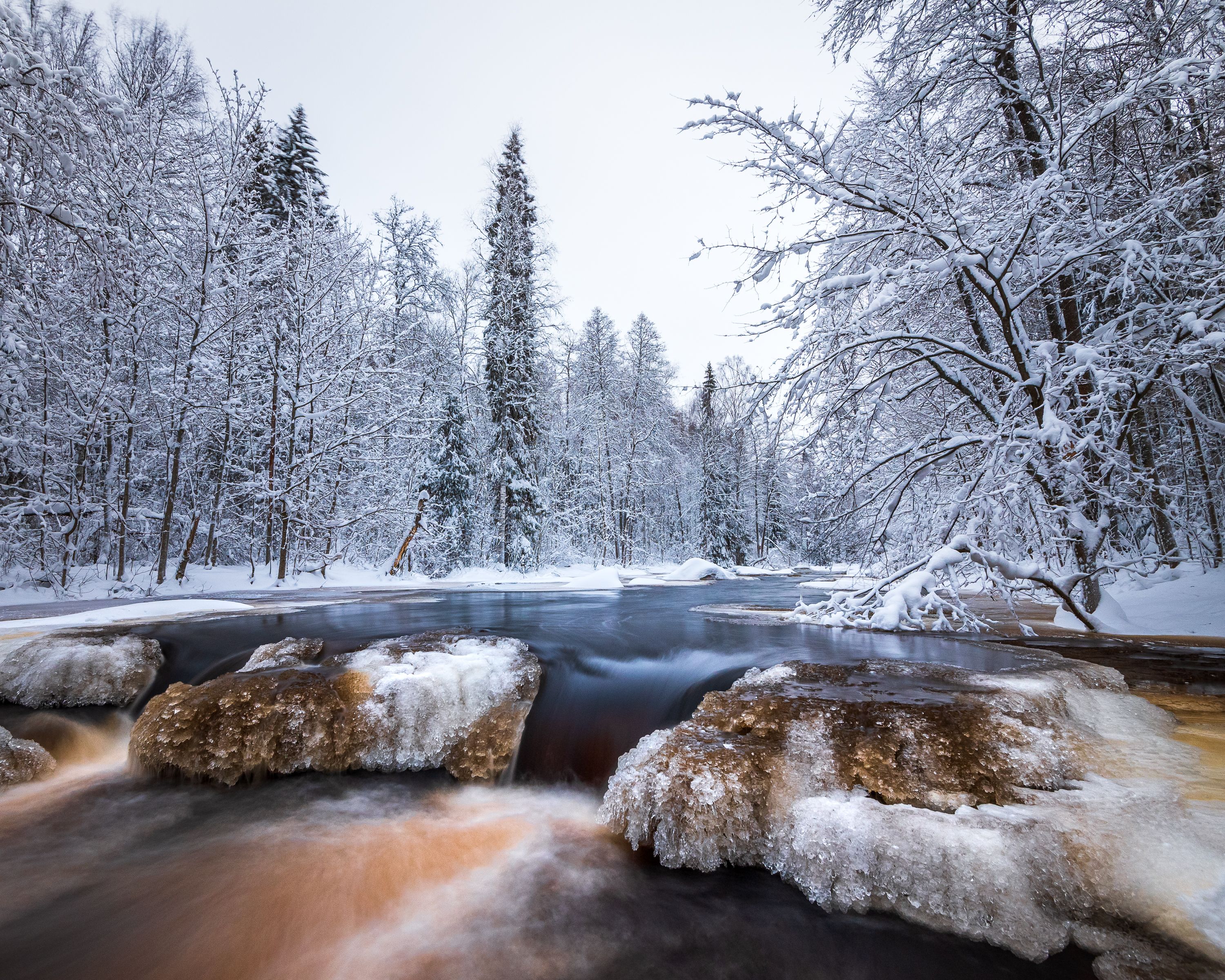 зима. река, лед, лес, длинная выдержка, Дмитрий Дроздов