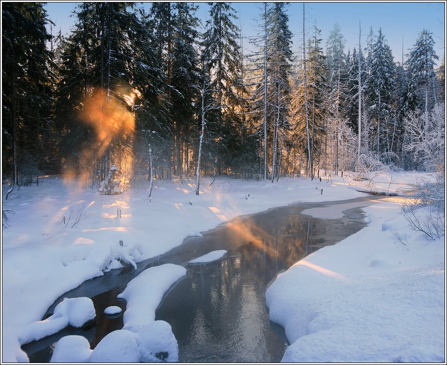 зима, река, лёд, туман, свет, Григорий Иващенко
