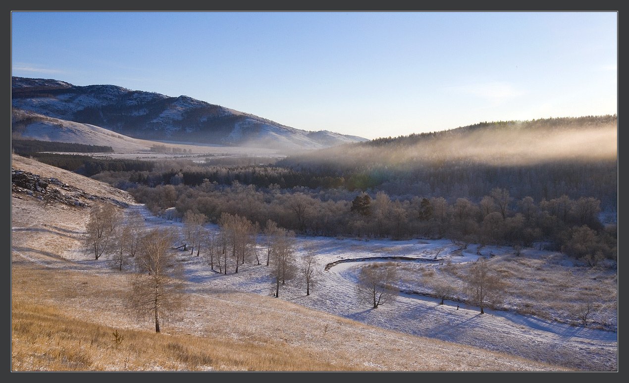 горы, южный урал, зима, утро, туман, радуга, Иван Жданов